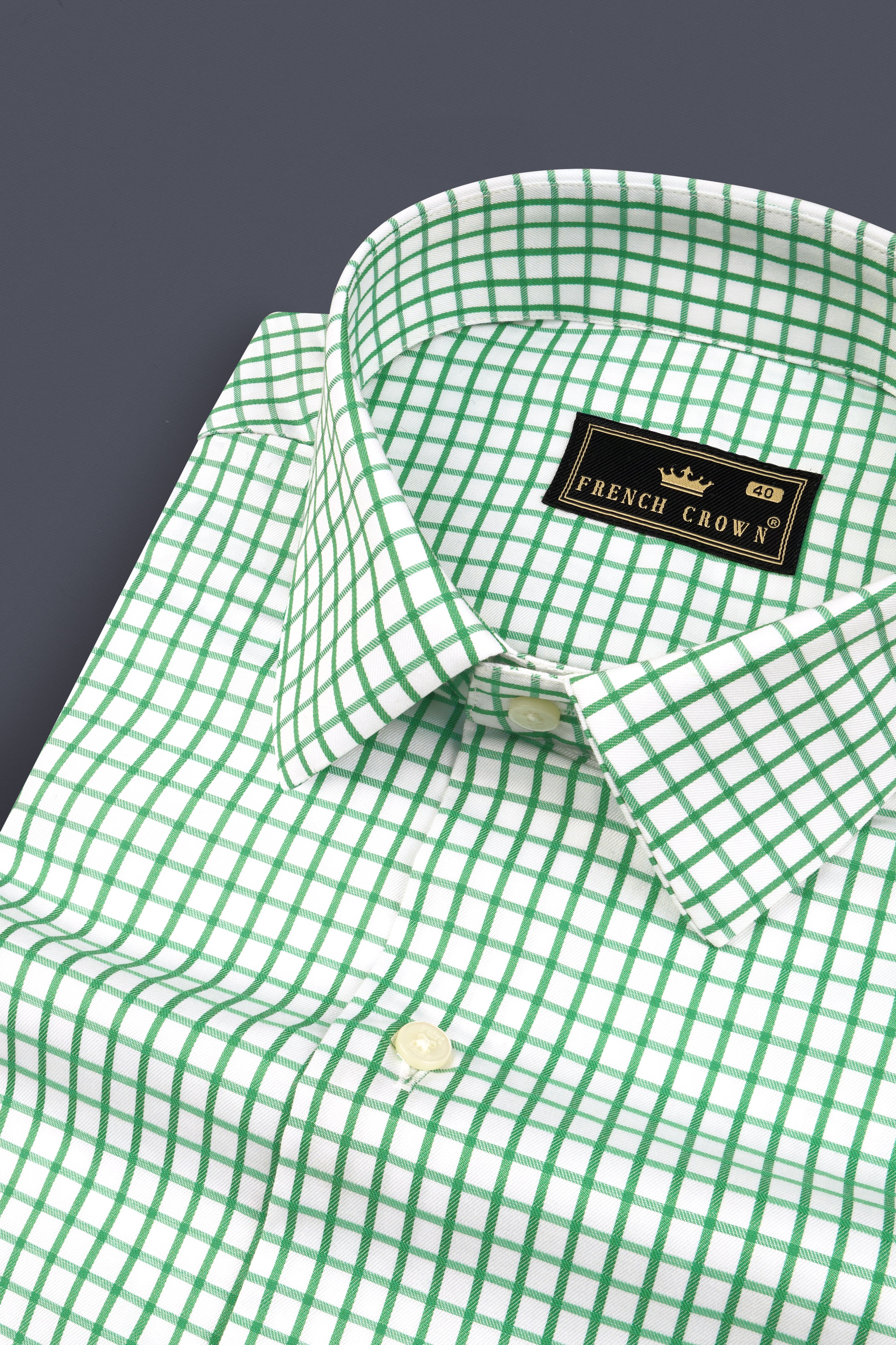 Lichen Green Checked Twill Premium Cotton Shirt 12989-38, 12989-H-38, 12989-39, 12989-H-39, 12989-40, 12989-H-40, 12989-42, 12989-H-42, 12989-44, 12989-H-44, 12989-46, 12989-H-46, 12989-48, 12989-H-48, 12989-50, 12989-H-50, 12989-52, 12989-H-52