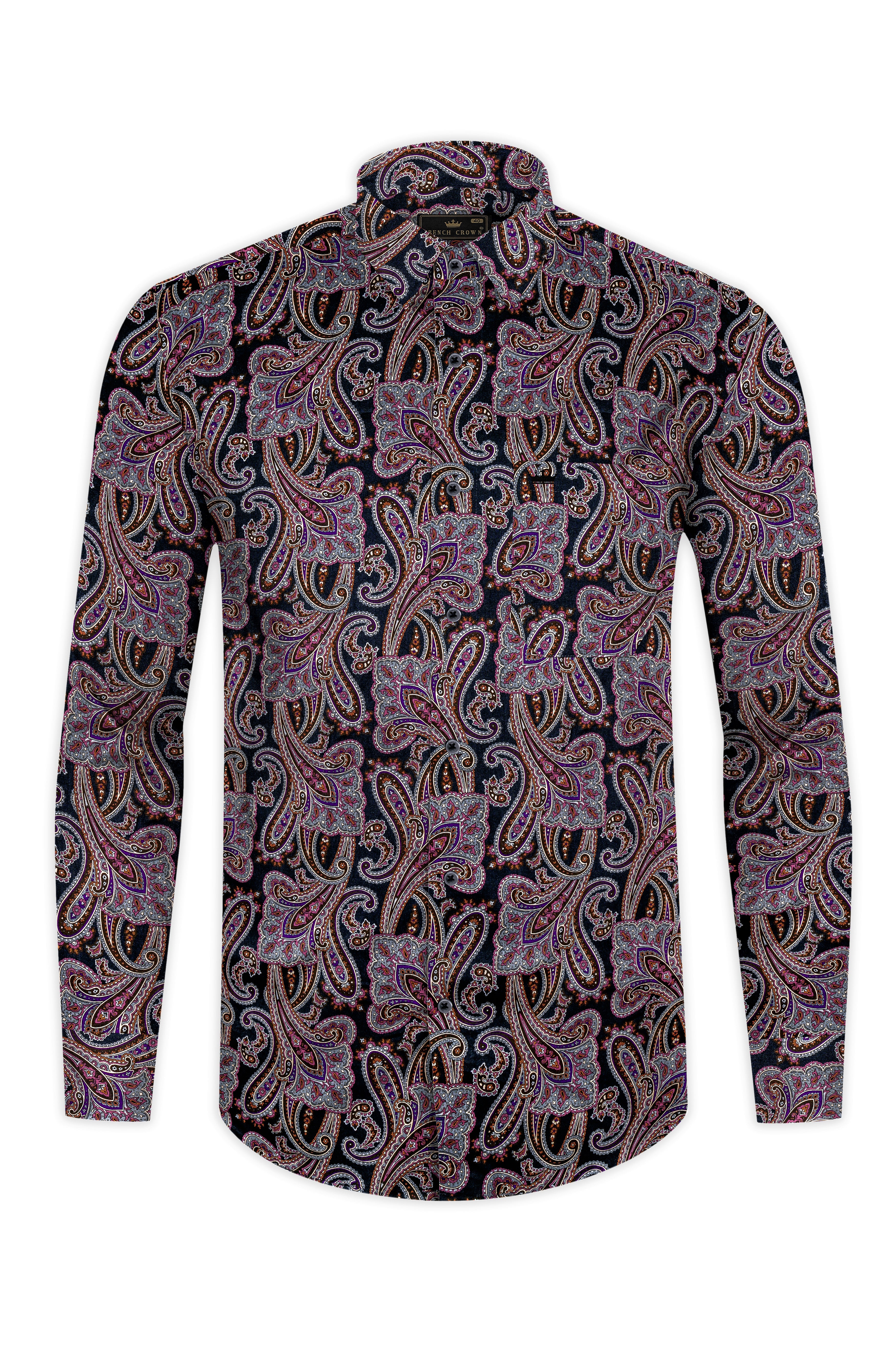 Thulian Pink And Jade Black Paisley Printed Subtle Sheen Super Soft Premium Cotton Shirt 13006-BLK-38, 13006-BLK-H-38, 13006-BLK-39, 13006-BLK-H-39, 13006-BLK-40, 13006-BLK-H-40, 13006-BLK-42, 13006-BLK-H-42, 13006-BLK-44, 13006-BLK-H-44, 13006-BLK-46, 13006-BLK-H-46, 13006-BLK-48, 13006-BLK-H-48, 13006-BLK-50, 13006-BLK-H-50, 13006-BLK-52, 13006-BLK-H-52