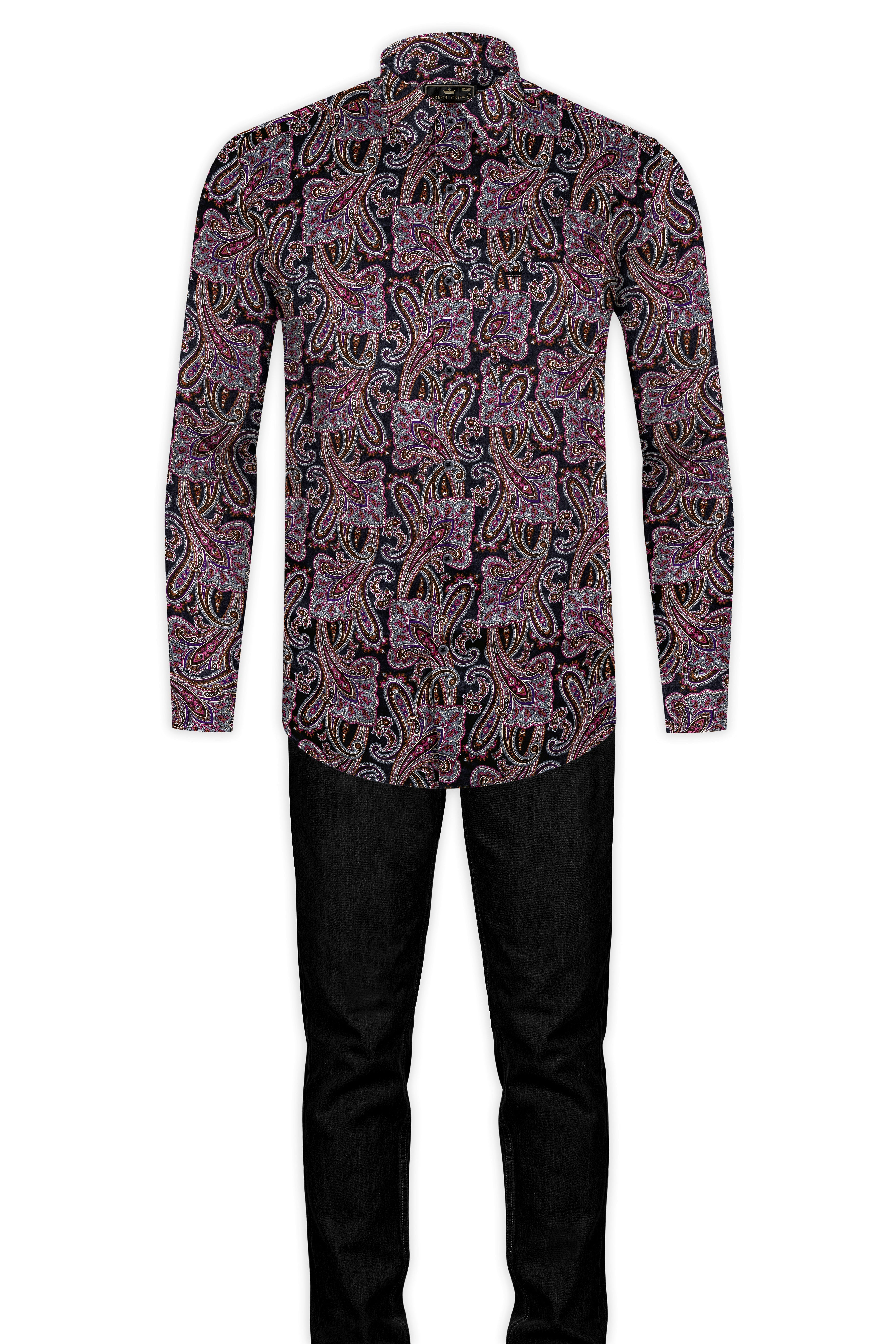 Thulian Pink And Jade Black Paisley Printed Subtle Sheen Super Soft Premium Cotton Shirt 13006-BLK-38, 13006-BLK-H-38, 13006-BLK-39, 13006-BLK-H-39, 13006-BLK-40, 13006-BLK-H-40, 13006-BLK-42, 13006-BLK-H-42, 13006-BLK-44, 13006-BLK-H-44, 13006-BLK-46, 13006-BLK-H-46, 13006-BLK-48, 13006-BLK-H-48, 13006-BLK-50, 13006-BLK-H-50, 13006-BLK-52, 13006-BLK-H-52