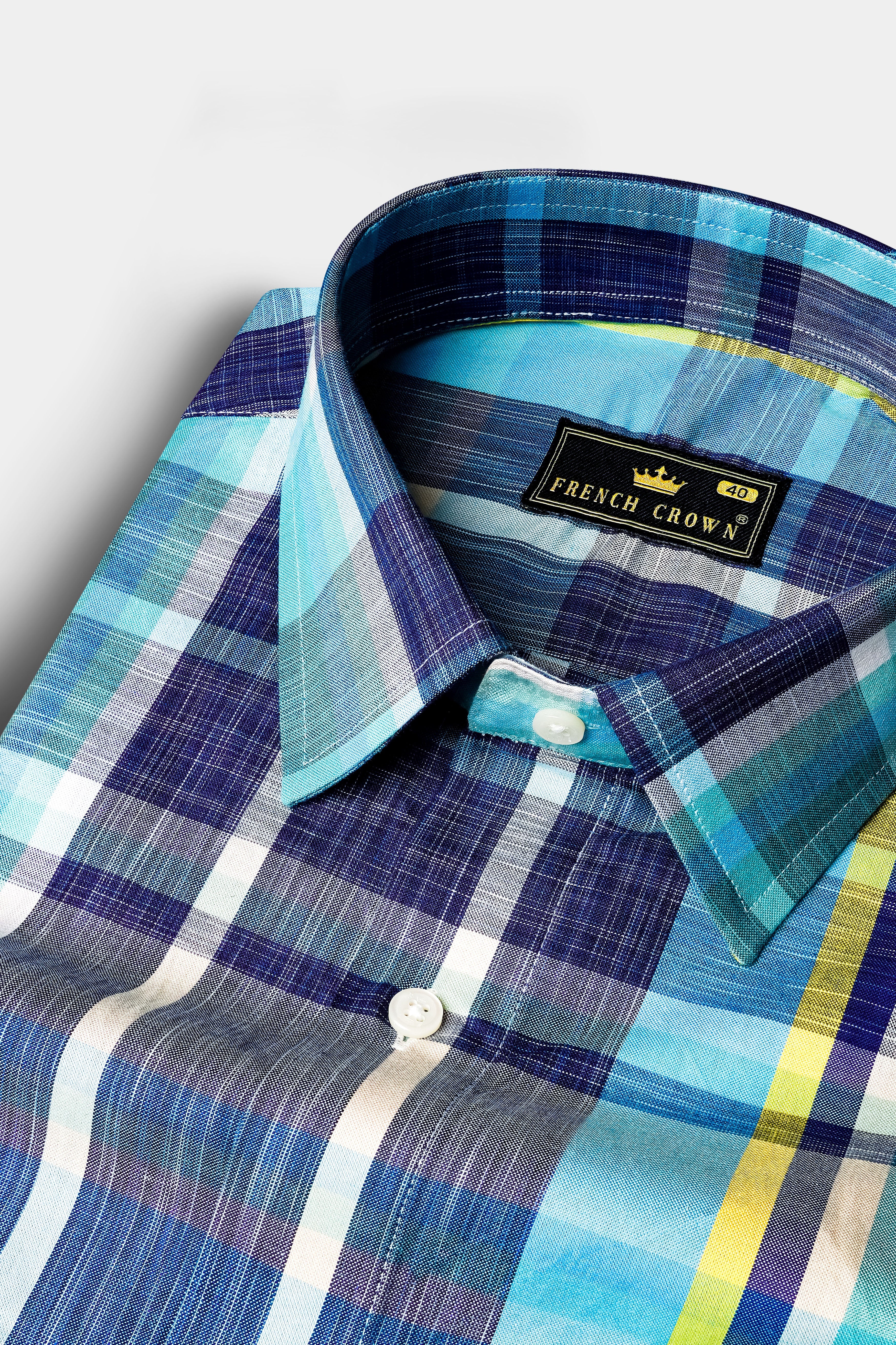 Violent Blue And Citrine Yellow Checked premium Cotton Shirt 13069-38, 13069-H-38, 13069-39, 13069-H-39, 13069-40, 13069-H-40, 13069-42, 13069-H-42, 13069-44, 13069-H-44, 13069-46, 13069-H-46, 13069-48, 13069-H-48, 13069-50, 13069-H-50, 13069-52, 13069-H-52