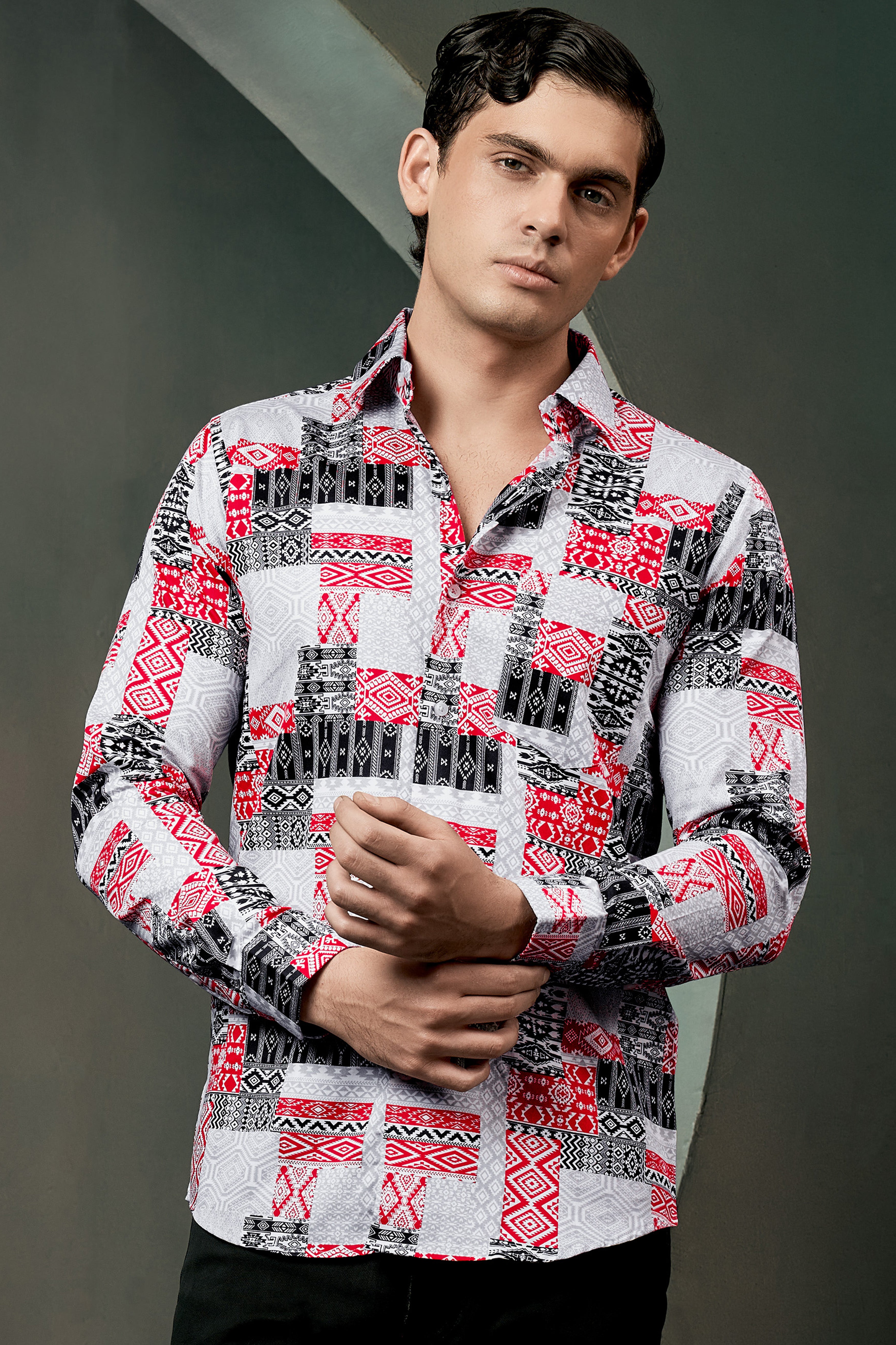 Santas Gray And Shiraz Red Prints Subtle Sheen Super Soft Premium Cotton Shirt 13070-38, 13070-H-38, 13070-39, 13070-H-39, 13070-40, 13070-H-40, 13070-42, 13070-H-42, 13070-44, 13070-H-44, 13070-46, 13070-H-46, 13070-48, 13070-H-48, 13070-50, 13070-H-50, 13070-52, 13070-H-52