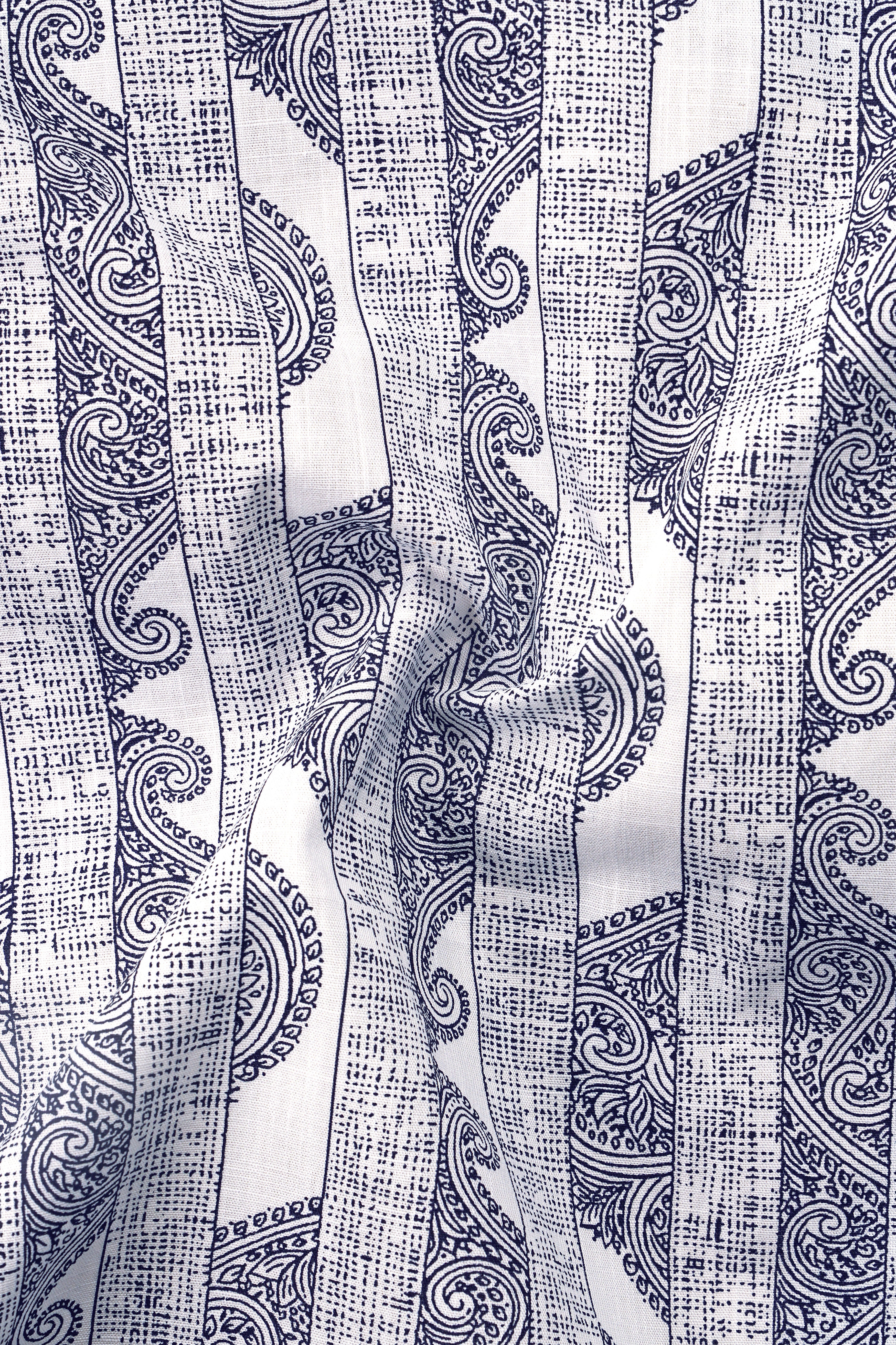 Vulcan Blue And Bright White Art Printed Luxurious Linen Designer Shirt