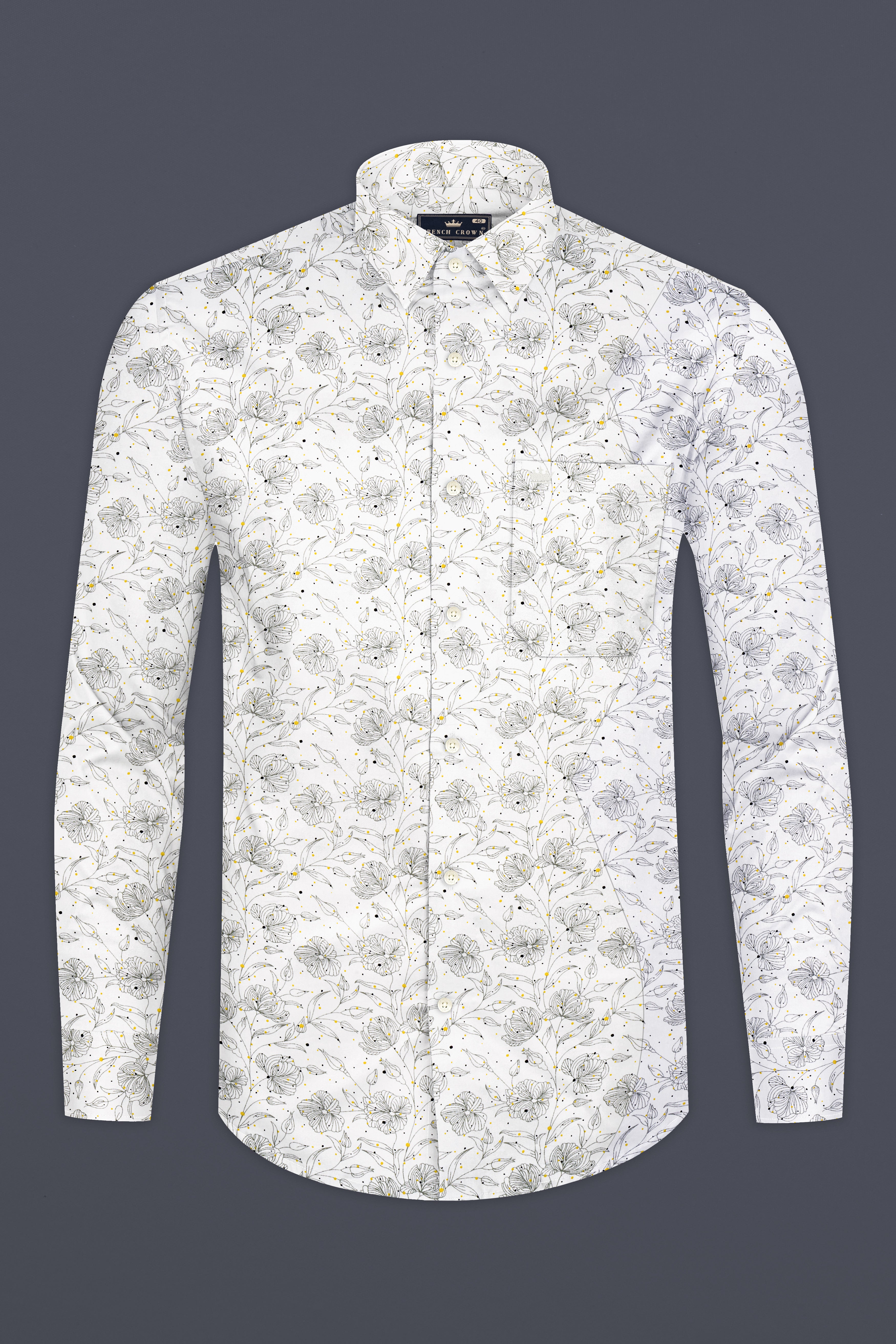 Bright White Floral Printed Subtle Sheen Super Soft Premium Cotton Shirt 13105-38, 13105-H-38, 13105-39, 13105-H-39, 13105-40, 13105-H-40, 13105-42, 13105-H-42, 13105-44, 13105-H-44, 13105-46, 13105-H-46, 13105-48, 13105-H-48, 13105-50, 13105-H-50, 13105-52, 13105-H-52