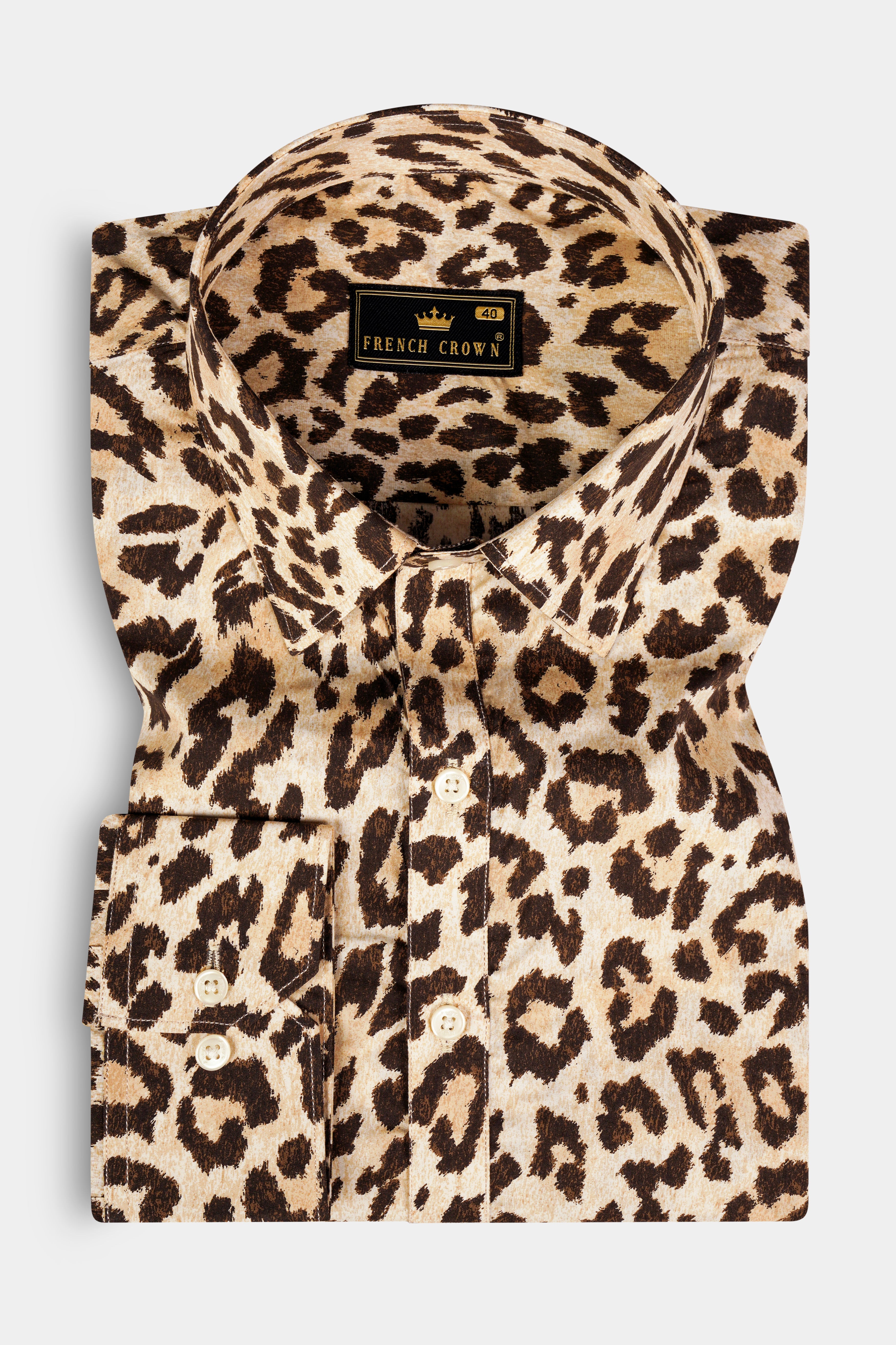 Marino Cream And Birch Brown cheetah Printed Premium Giza Cotton Designer Shirt 13119-P528-38, 13119-P528-H-38, 13119-P528-39, 13119-P528-H-39, 13119-P528-40, 13119-P528-H-40, 13119-P528-42, 13119-P528-H-42, 13119-P528-44, 13119-P528-H-44, 13119-P528-46, 13119-P528-H-46, 13119-P528-48, 13119-P528-H-48, 13119-P528-50, 13119-P528-H-50, 13119-P528-52, 13119-P528-H-52