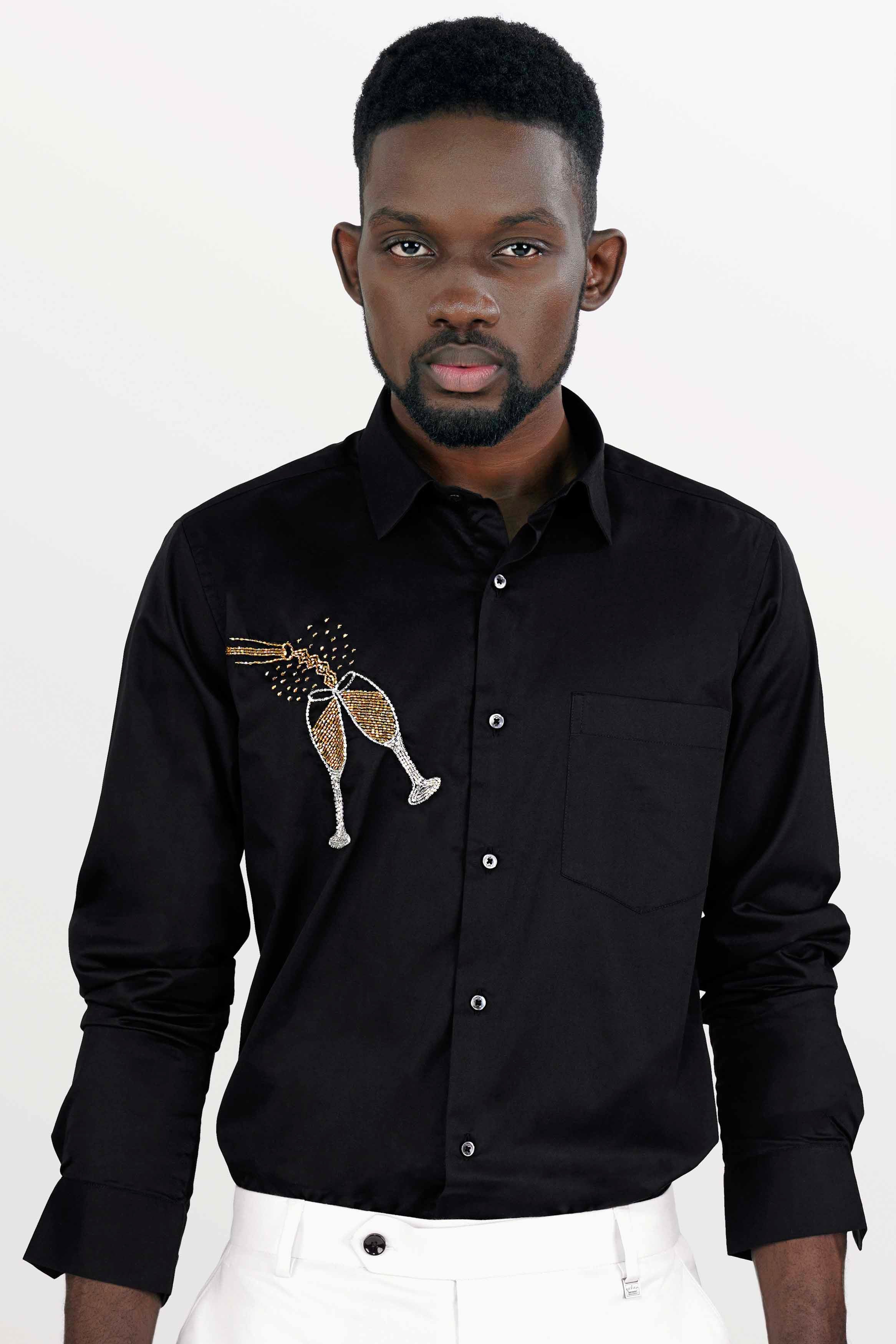 Jade Black champagne flute Embroidered Super Soft Premium Cotton Designer Shirt
