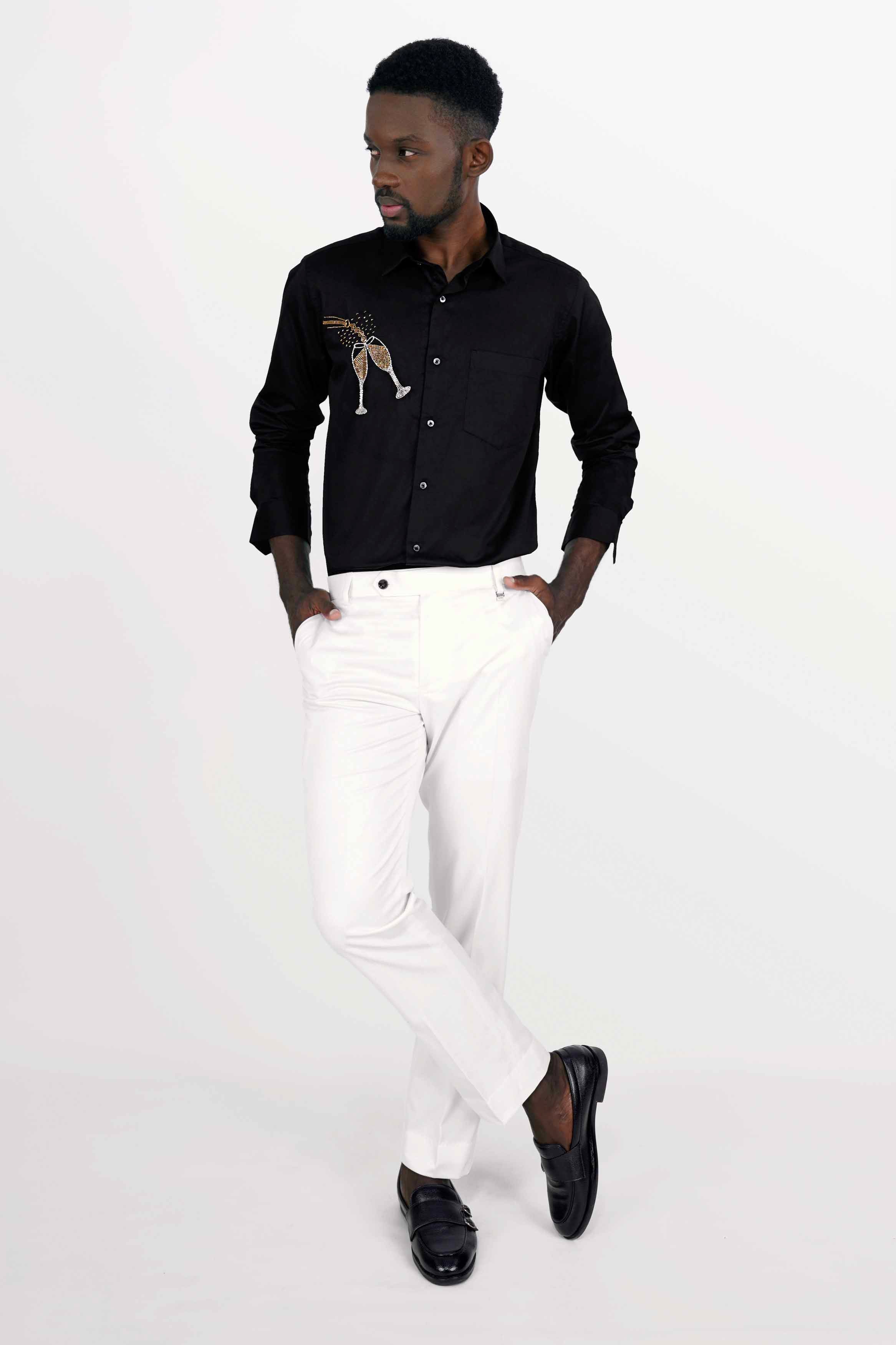 Jade Black champagne flute Embroidered Super Soft Premium Cotton Designer Shirt