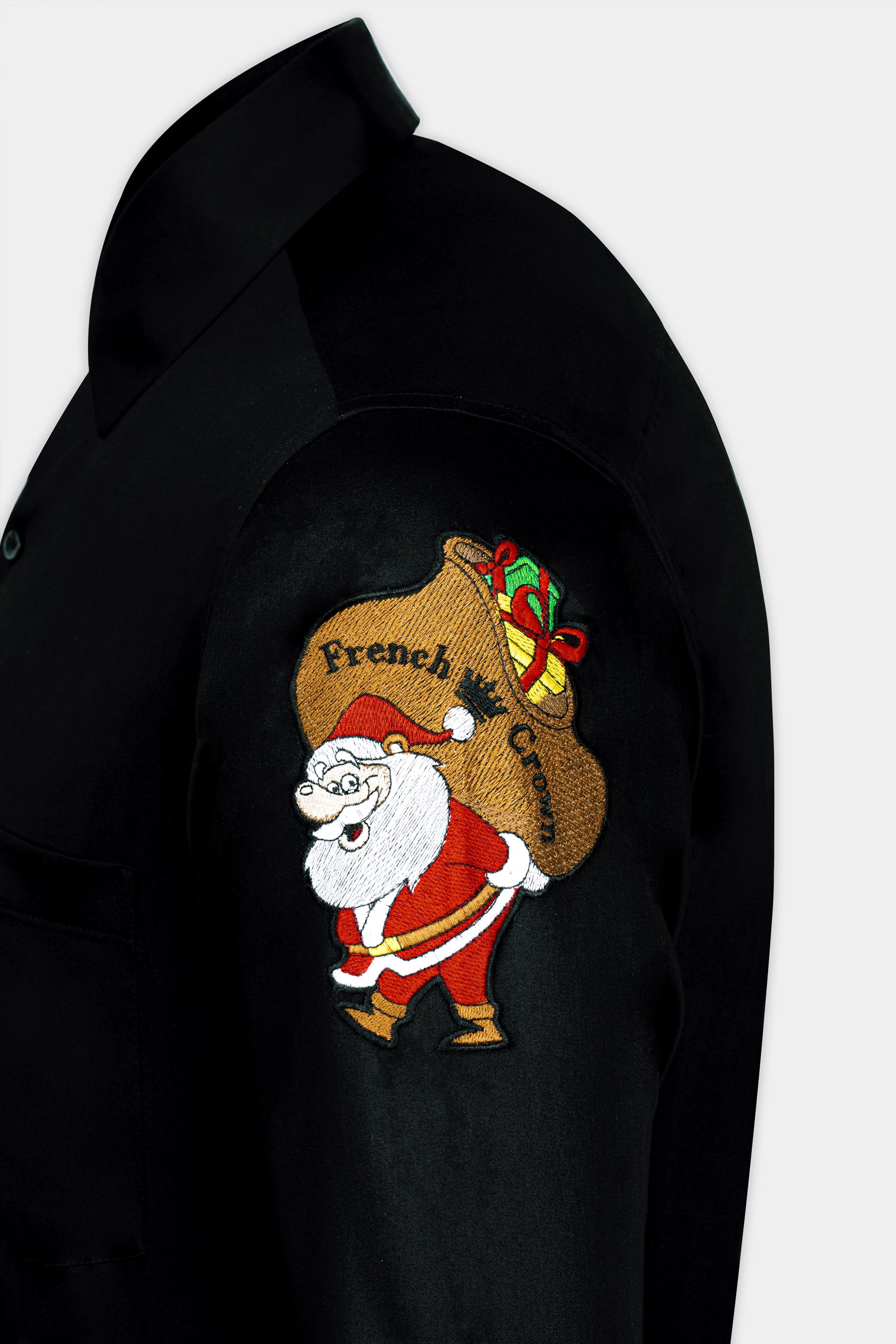 Jade Black with Santa Claus Embroidered Subtle Sheen Super Soft Premium Cotton Designer Shirt