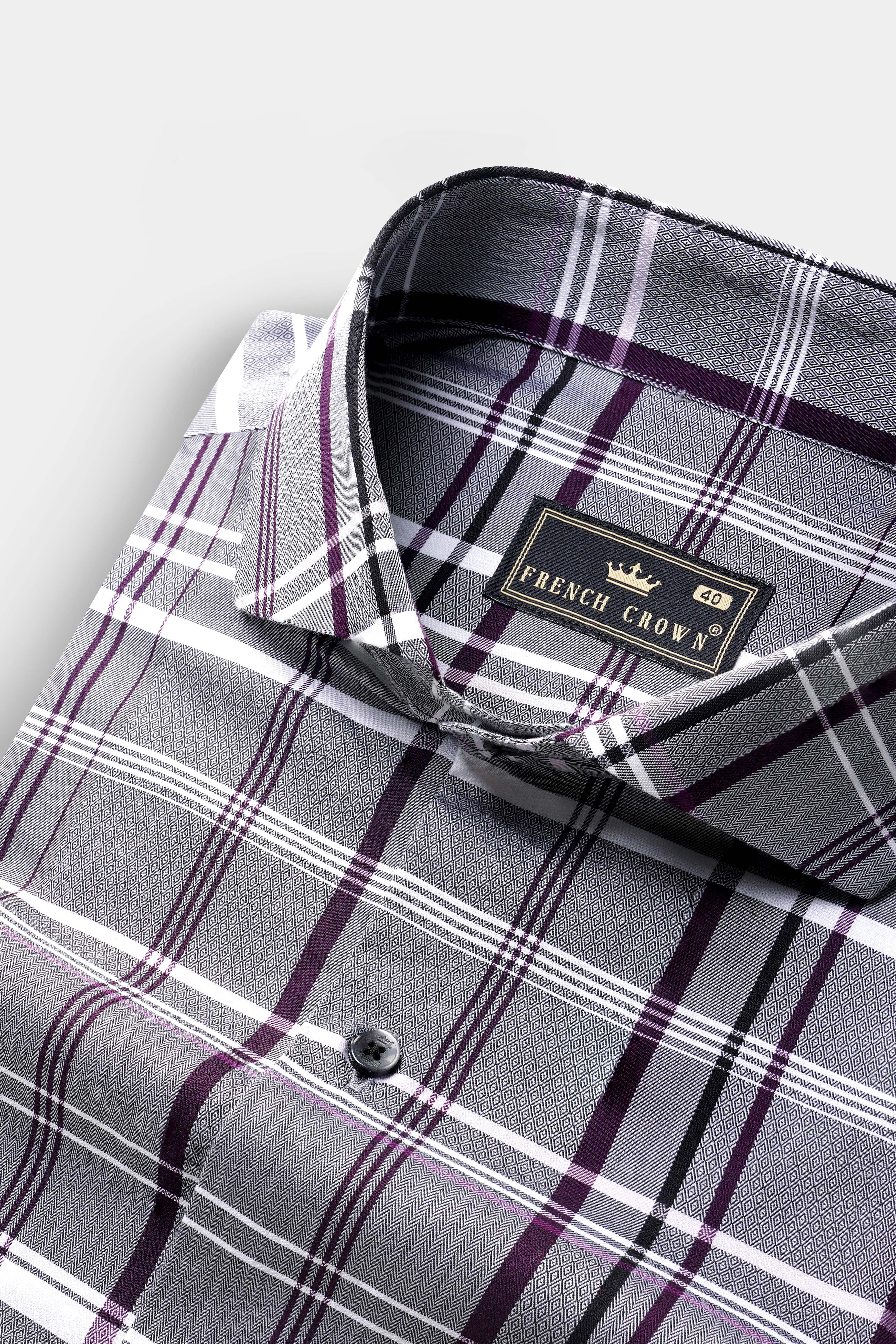 Shuttle Gray And Revolver Purple Checked Dobby Textured Premium Giza Cotton Shirt 13126-CA-BLK-38, 13126-CA-BLK-H-38, 13126-CA-BLK-39, 13126-CA-BLK-H-39, 13126-CA-BLK-40, 13126-CA-BLK-H-40, 13126-CA-BLK-42, 13126-CA-BLK-H-42, 13126-CA-BLK-44, 13126-CA-BLK-H-44, 13126-CA-BLK-46, 13126-CA-BLK-H-46, 13126-CA-BLK-48, 13126-CA-BLK-H-48, 13126-CA-BLK-50, 13126-CA-BLK-H-50, 13126-CA-BLK-52, 13126-CA-BLK-H-52