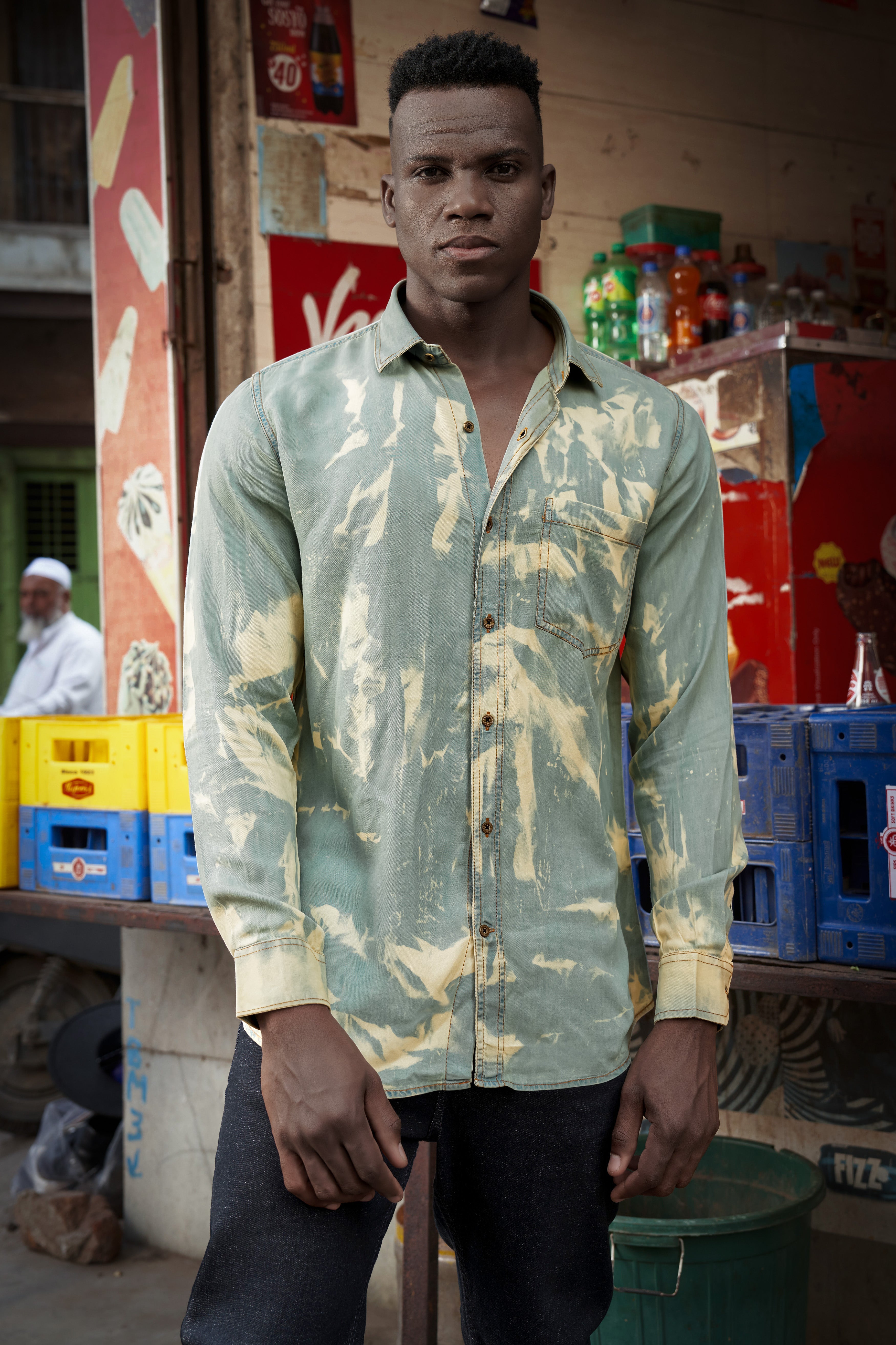Mist Swirl-Pewter Gray And Scotch Cream Tie-Dye Printed Tencel Denim Casual Shirt 13129-MB-38, 13129-MB-H-38, 13129-MB-39, 13129-MB-H-39, 13129-MB-40, 13129-MB-H-40, 13129-MB-42, 13129-MB-H-42, 13129-MB-44, 13129-MB-H-44, 13129-MB-46, 13129-MB-H-46, 13129-MB-48, 13129-MB-H-48, 13129-MB-50, 13129-MB-H-50, 13129-MB-52, 13129-MB-H-52
