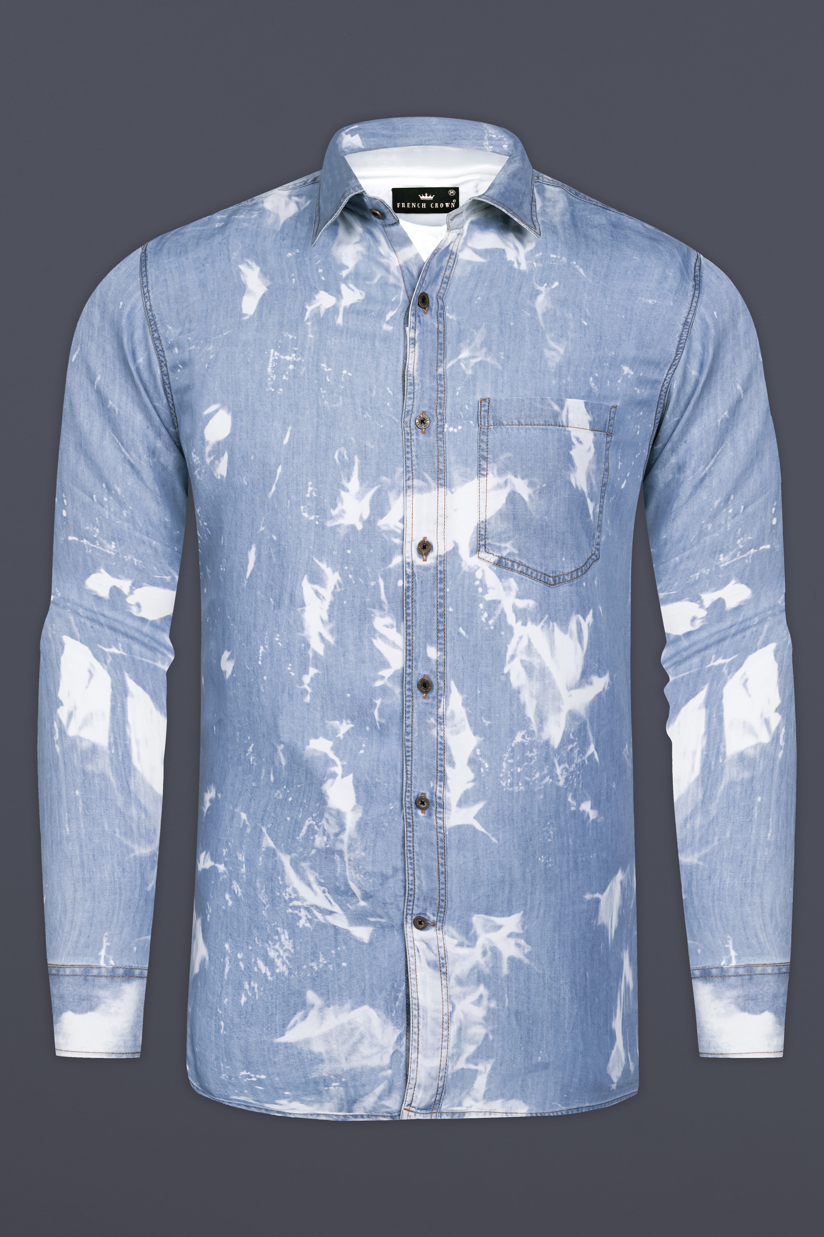 Wild Blue And Bright White Tie Dye Printed Super Soft Denim Premium Tencel Shirt 13130-MB-38, 13130-MB-H-38, 13130-MB-39, 13130-MB-H-39, 13130-MB-40, 13130-MB-H-40, 13130-MB-42, 13130-MB-H-42, 13130-MB-44, 13130-MB-H-44, 13130-MB-46, 13130-MB-H-46, 13130-MB-48, 13130-MB-H-48, 13130-MB-50, 13130-MB-H-50, 13130-MB-52, 13130-MB-H-52