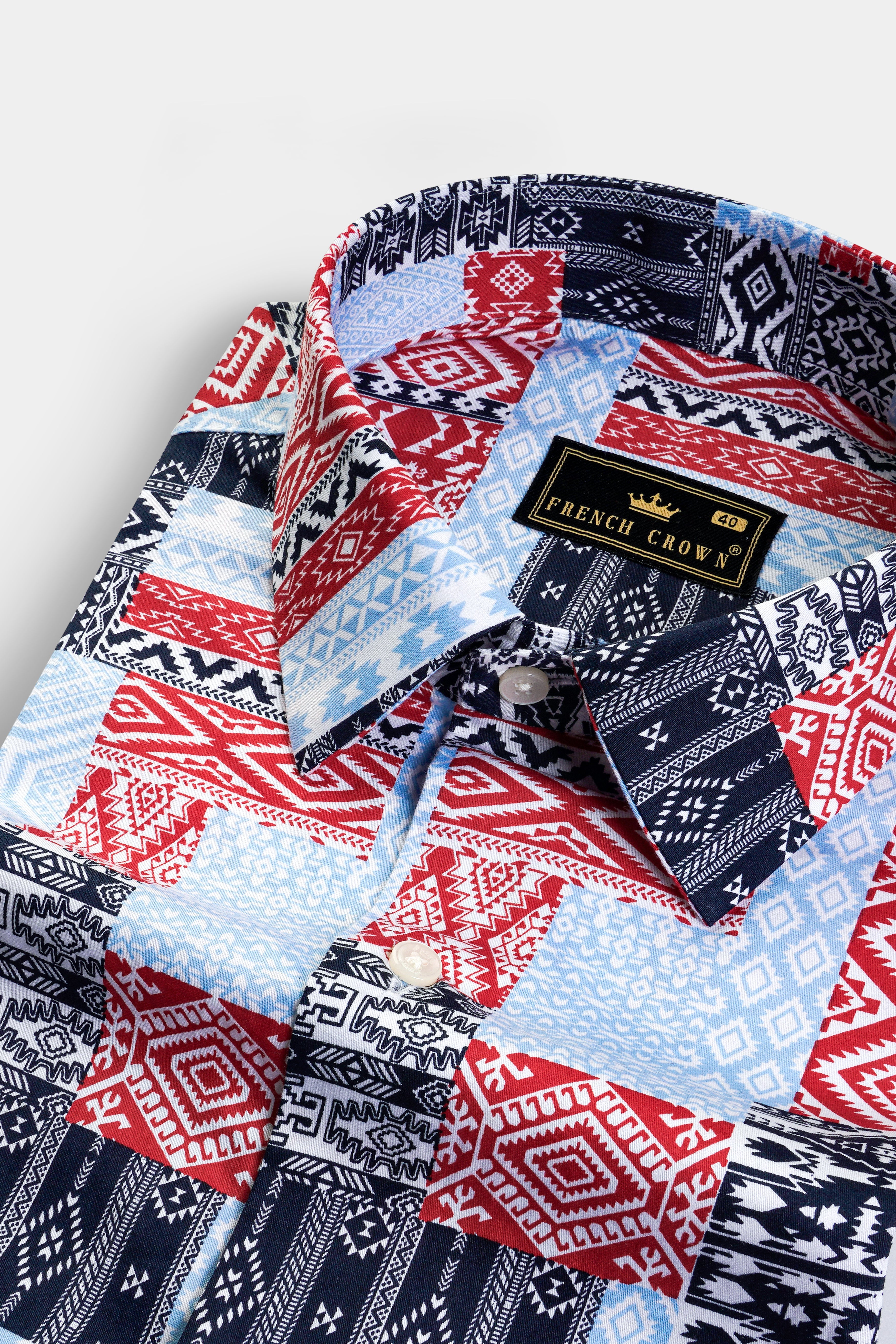 Spindle Blue And Stiletto Red Prints Subtle Sheen Super Soft Premium Cotton Shirt 13133-38, 13133-H-38, 13133-39, 13133-H-39, 13133-40, 13133-H-40, 13133-42, 13133-H-42, 13133-44, 13133-H-44, 13133-46, 13133-H-46, 13133-48, 13133-H-48, 13133-50, 13133-H-50, 13133-52, 13133-H-52