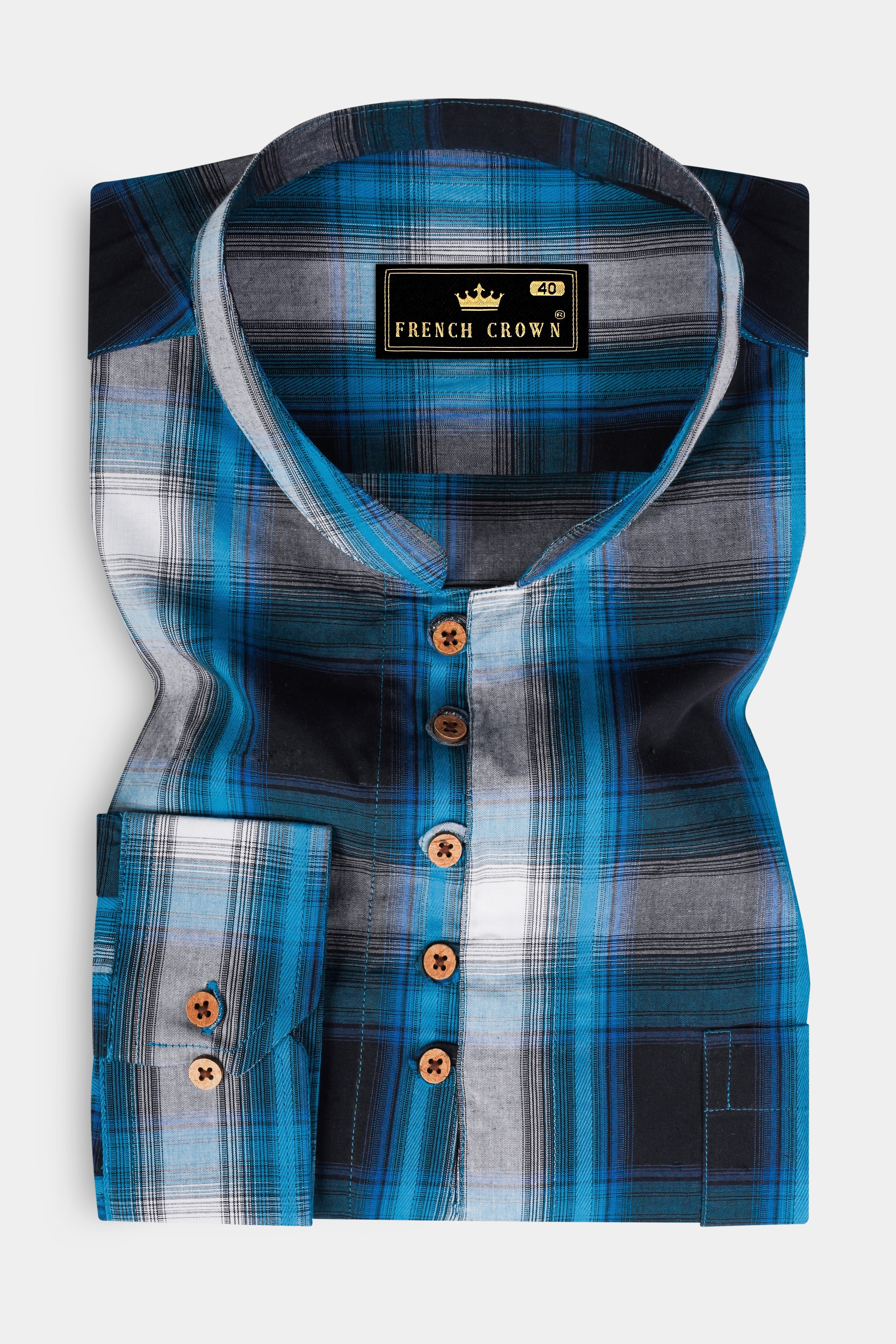 Surfie Blue And Shark Black Plaid Premium Giza Cotton Kurta Shirt 13162-KS-38, 13162-KS-H-38, 13162-KS-39, 13162-KS-H-39, 13162-KS-40, 13162-KS-H-40, 13162-KS-42, 13162-KS-H-42, 13162-KS-44, 13162-KS-H-44, 13162-KS-46, 13162-KS-H-46, 13162-KS-48, 13162-KS-H-48, 13162-KS-50, 13162-KS-H-50, 13162-KS-52, 13162-KS-H-52