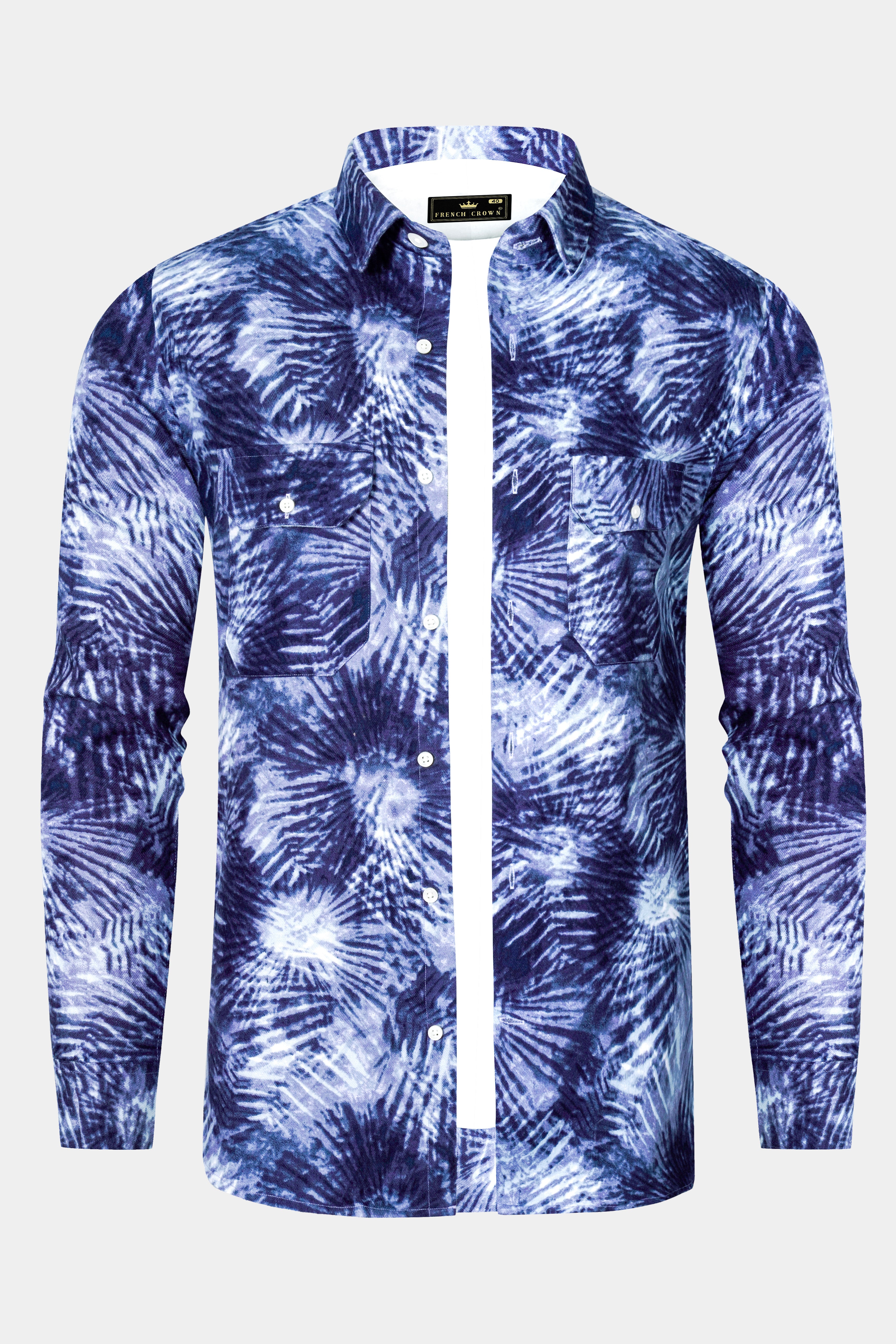 Indigo Blue And Bright White Dry Printed Flannel Overshirt/shacket 13173-OS-FP-38, 13173-OS-FP-H-38, 13173-OS-FP-39, 13173-OS-FP-H-39, 13173-OS-FP-40, 13173-OS-FP-H-40, 13173-OS-FP-42, 13173-OS-FP-H-42, 13173-OS-FP-44, 13173-OS-FP-H-44, 13173-OS-FP-46, 13173-OS-FP-H-46, 13173-OS-FP-48, 13173-OS-FP-H-48, 13173-OS-FP-50, 13173-OS-FP-H-50, 13173-OS-FP-52, 13173-OS-FP-H-52