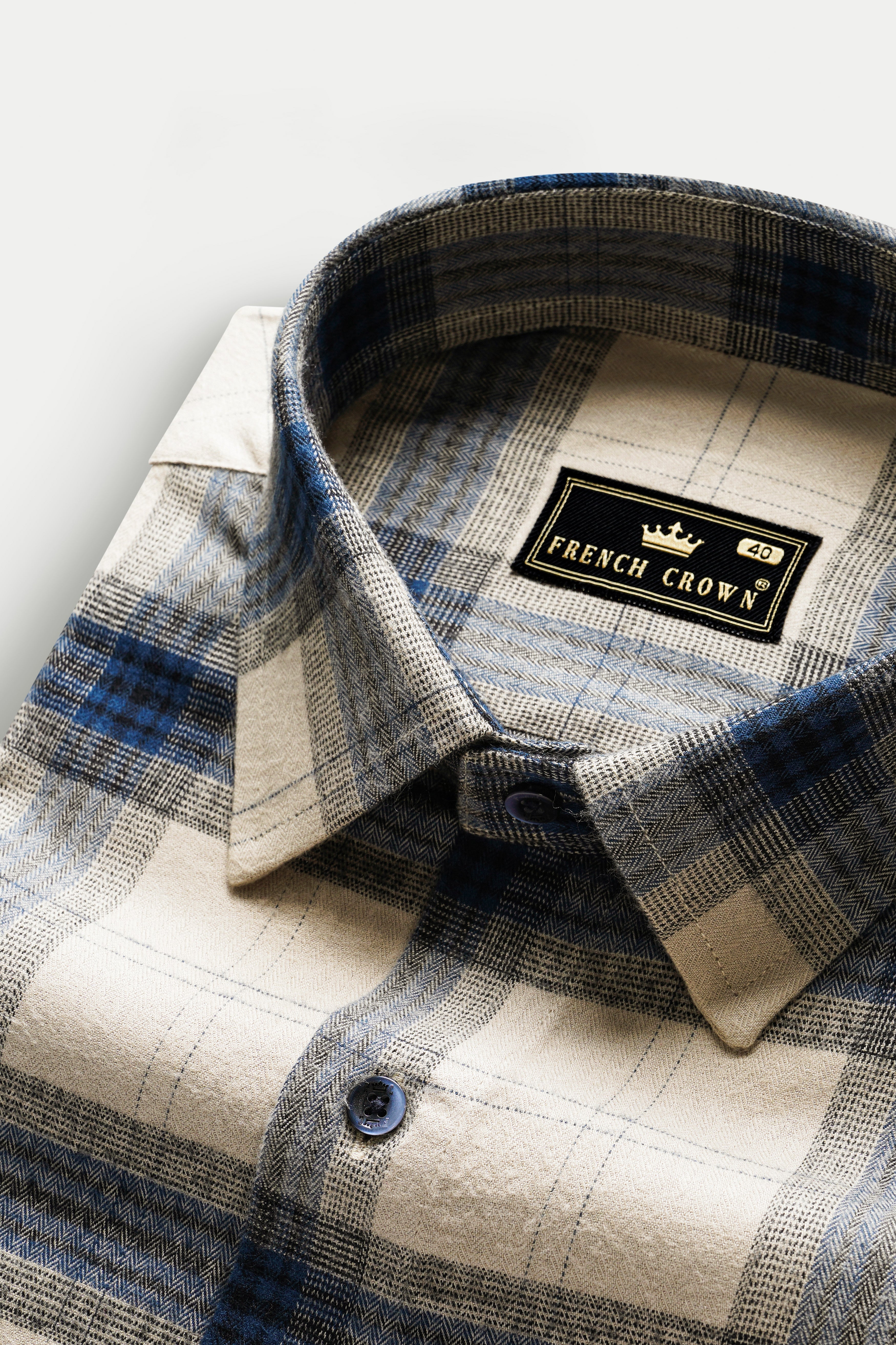 Sisal Cream And Astronaut Blue Plaid Herringbone Pattern Premium Cotton Shirt 13194-BLE-38, 13194-BLE-H-38, 13194-BLE-39, 13194-BLE-H-39, 13194-BLE-40, 13194-BLE-H-40, 13194-BLE-42, 13194-BLE-H-42, 13194-BLE-44, 13194-BLE-H-44, 13194-BLE-46, 13194-BLE-H-46, 13194-BLE-48, 13194-BLE-H-48, 13194-BLE-50, 13194-BLE-H-50, 13194-BLE-52, 13194-BLE-H-52