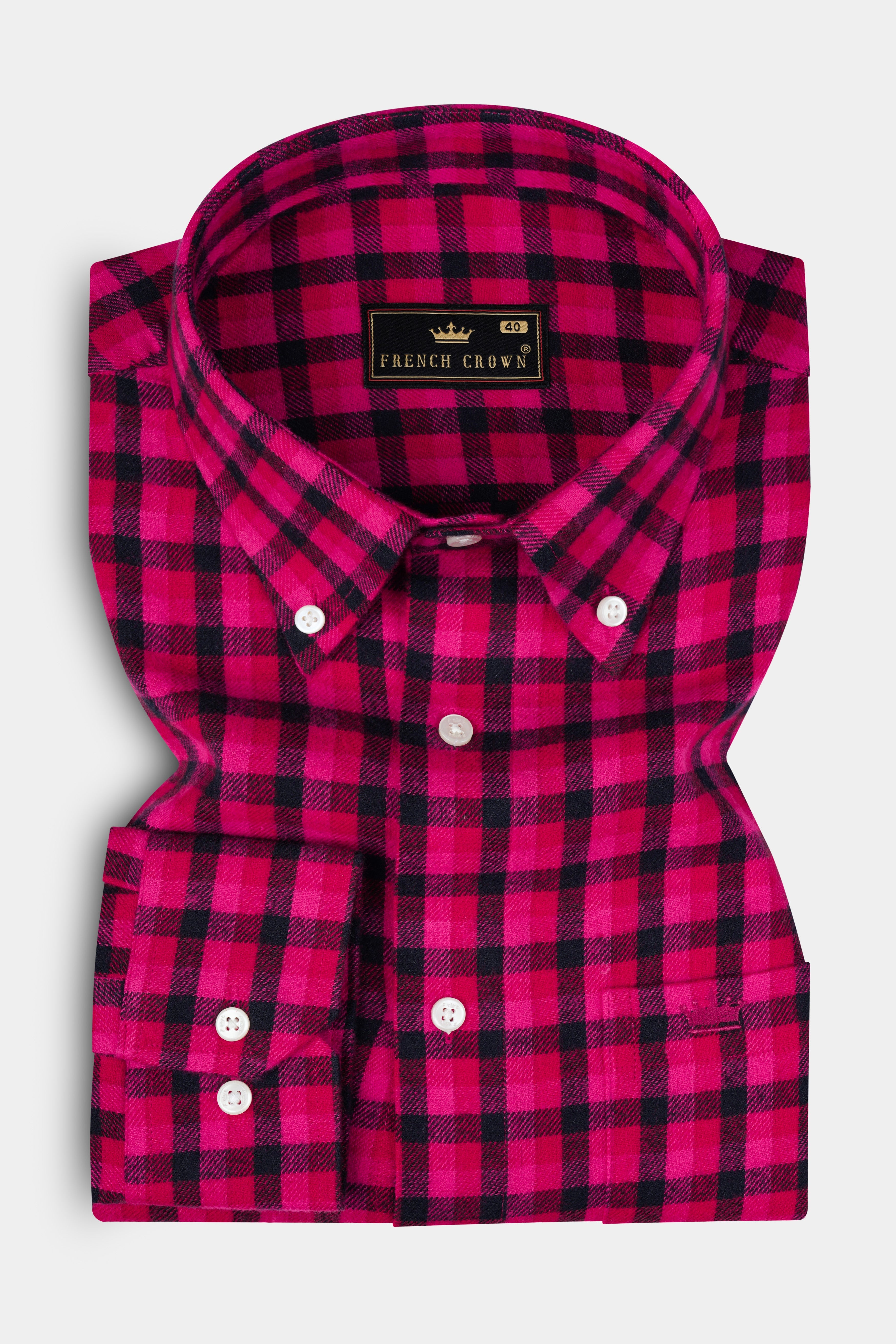 Raspberry Pink And Vulcan Black Plaid Flannel Premium Cotton Shirt 13205-BD-38, 13205-BD-H-38, 13205-BD-39, 13205-BD-H-39, 13205-BD-40, 13205-BD-H-40, 13205-BD-42, 13205-BD-H-42, 13205-BD-44, 13205-BD-H-44, 13205-BD-46, 13205-BD-H-46, 13205-BD-48, 13205-BD-H-48, 13205-BD-50, 13205-BD-H-50, 13205-BD-52, 13205-BD-H-52