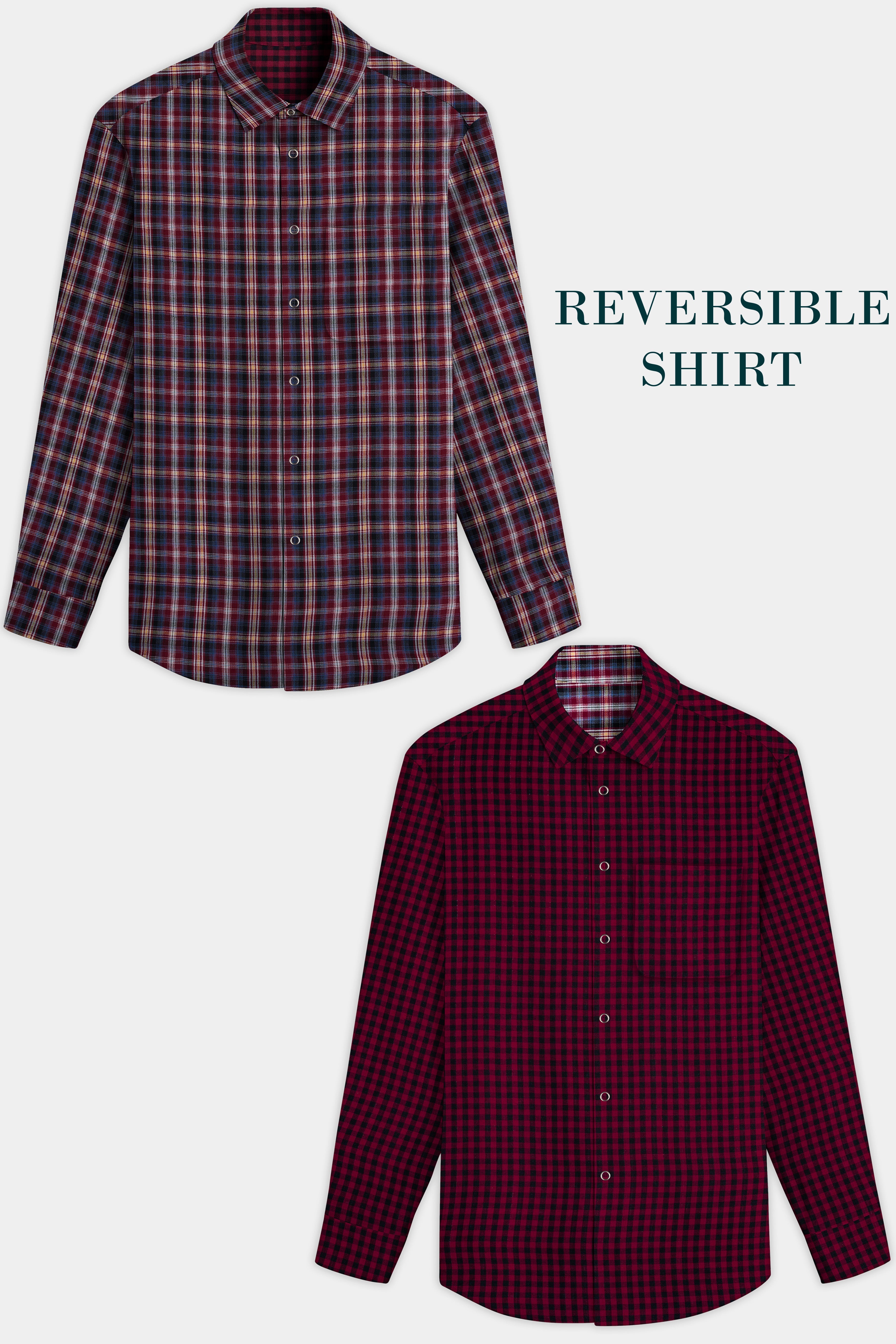 Cherrywood Red And Racing Blue Plaid Herringbone Pattern Premium Giza Cotton Reversible Shirt 13206-RS-38, 13206-RS-H-38, 13206-RS-39, 13206-RS-H-39, 13206-RS-40, 13206-RS-H-40, 13206-RS-42, 13206-RS-H-42, 13206-RS-44, 13206-RS-H-44, 13206-RS-46, 13206-RS-H-46, 13206-RS-48, 13206-RS-H-48, 13206-RS-50, 13206-RS-H-50, 13206-RS-52, 13206-RS-H-52