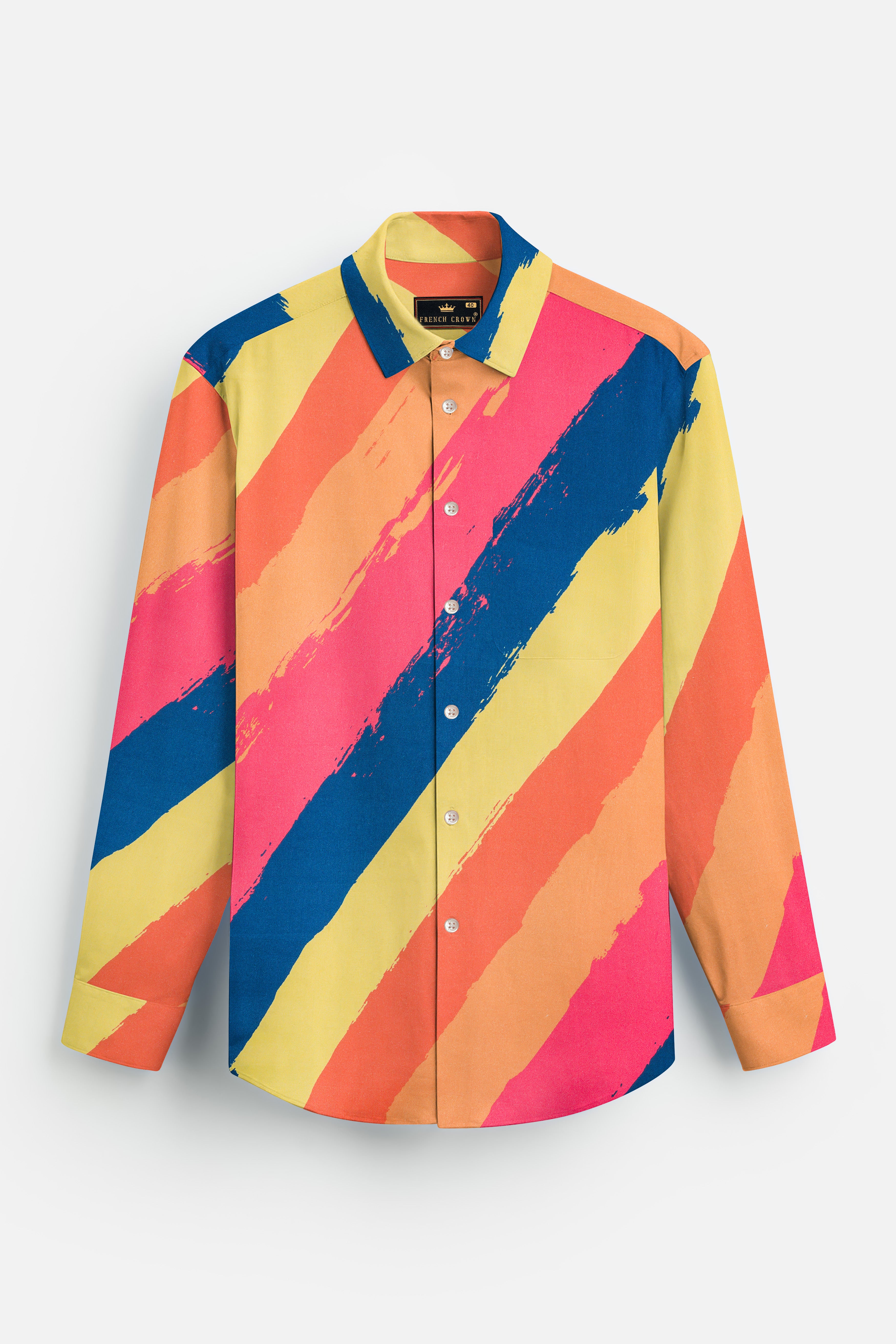 Geraldine Pink And Mania Cream Multi Colour Diagonal Stripes Super Soft Premium Cotton Shirt 13233-38, 13233-H-38, 13233-39, 13233-H-39, 13233-40, 13233-H-40, 13233-42, 13233-H-42, 13233-44, 13233-H-44, 13233-46, 13233-H-46, 13233-48, 13233-H-48, 13233-50, 13233-H-50, 13233-52, 13233-H-52