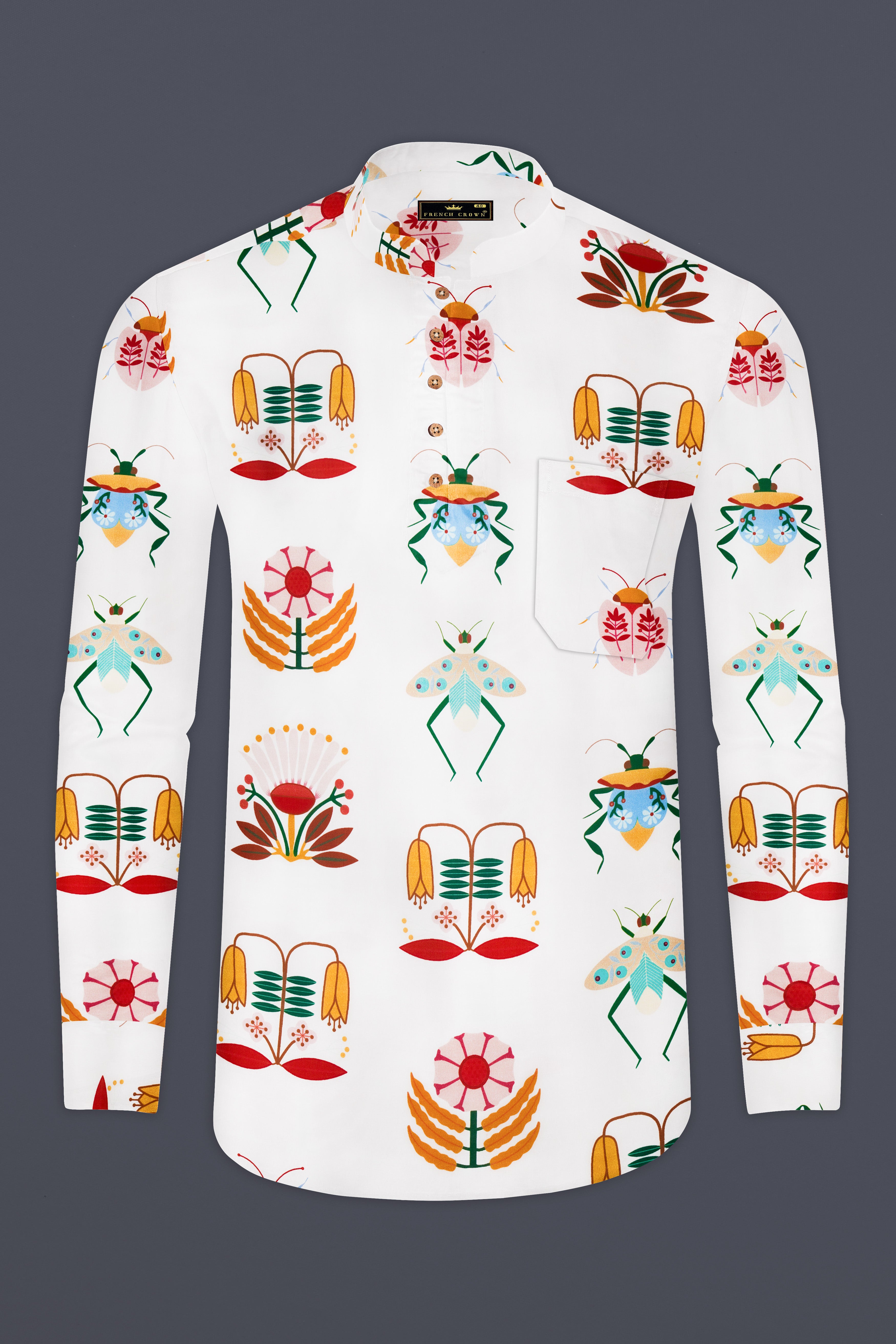 Mercury Cream And Sepia Brown Bugs and Flowers Printed Super Soft Premium Cotton Kurta Shirt 13236-KS-38, 13236-KS-H-38, 13236-KS-39, 13236-KS-H-39, 13236-KS-40, 13236-KS-H-40, 13236-KS-42, 13236-KS-H-42, 13236-KS-44, 13236-KS-H-44, 13236-KS-46, 13236-KS-H-46, 13236-KS-48, 13236-KS-H-48, 13236-KS-50, 13236-KS-H-50, 13236-KS-52, 13236-KS-H-52