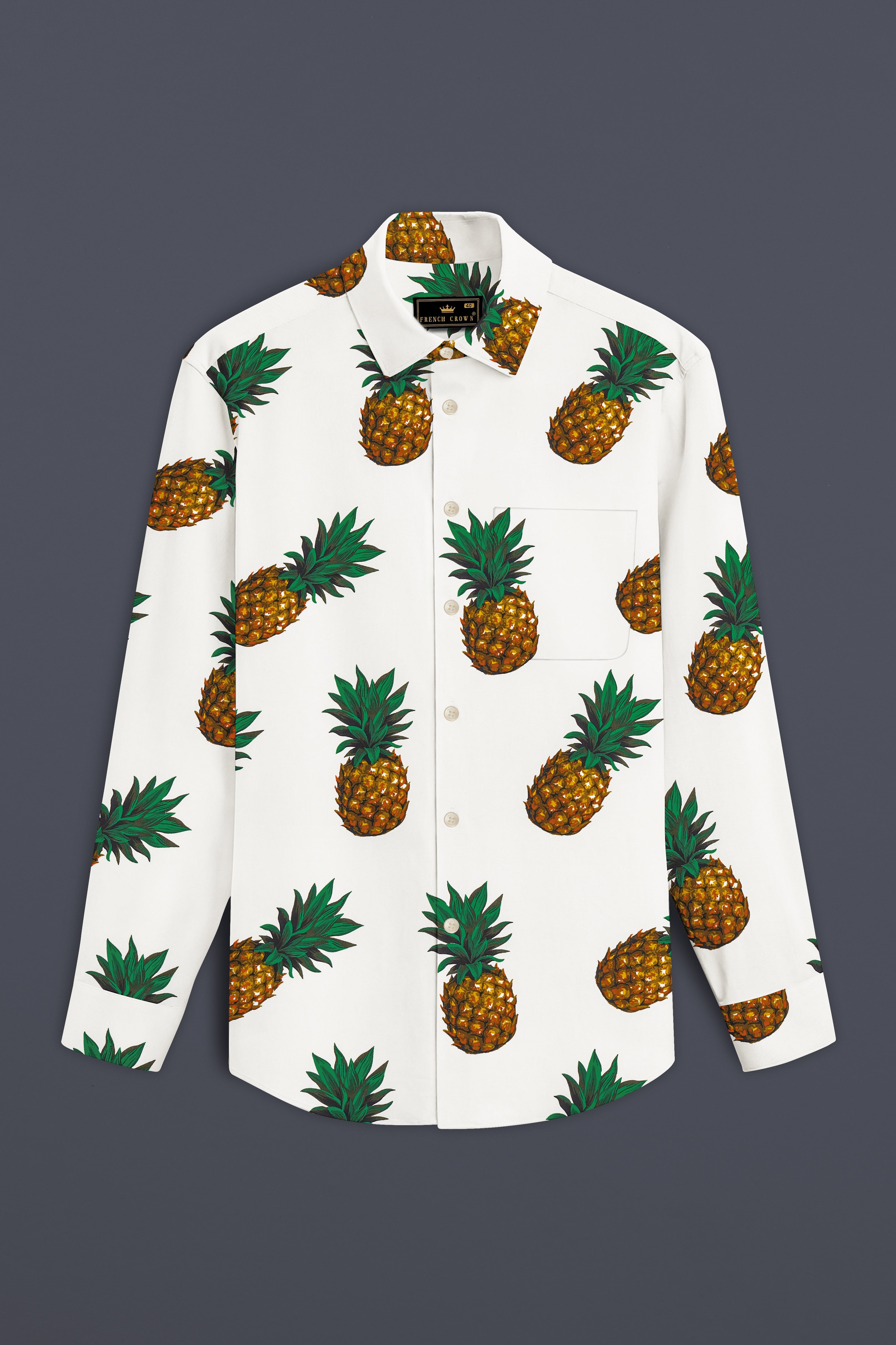 Pine Bliss-Off White Pineapple Printed Premium Cotton Shirt 13252-38, 13252-H-38, 13252-39, 13252-H-39, 13252-40, 13252-H-40, 13252-42, 13252-H-42, 13252-44, 13252-H-44, 13252-46, 13252-H-46, 13252-48, 13252-H-48, 13252-50, 13252-H-50, 13252-52, 13252-H-52