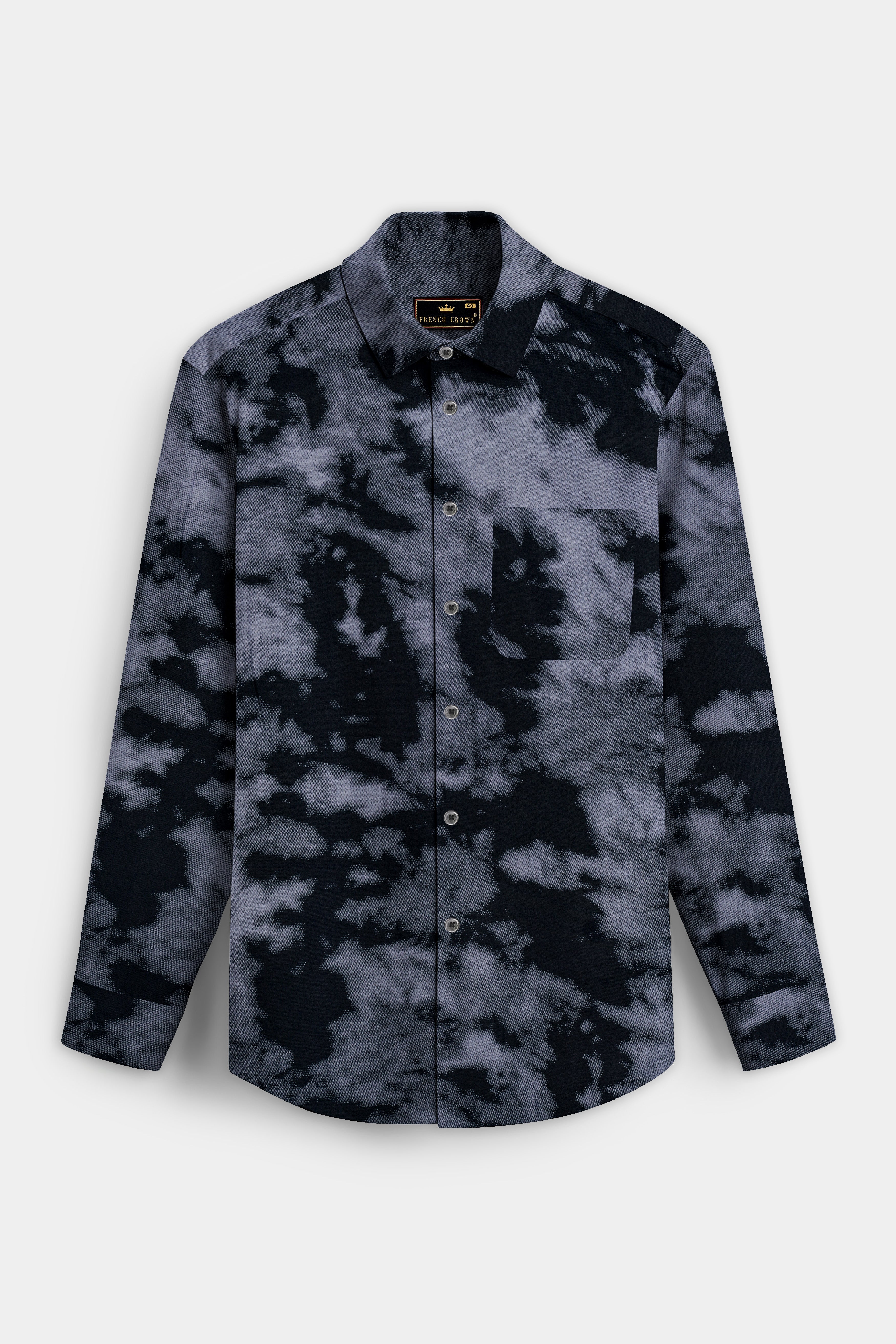 Obsidian Mist-Venus Gray And Mako Black Tie-Dye Printed Super Soft Premium Tencel Shirt 13279-BLK-38, 13279-BLK-H-38, 13279-BLK-39, 13279-BLK-H-39, 13279-BLK-40, 13279-BLK-H-40, 13279-BLK-42, 13279-BLK-H-42, 13279-BLK-44, 13279-BLK-H-44, 13279-BLK-46, 13279-BLK-H-46, 13279-BLK-48, 13279-BLK-H-48, 13279-BLK-50, 13279-BLK-H-50, 13279-BLK-52, 13279-BLK-H-52