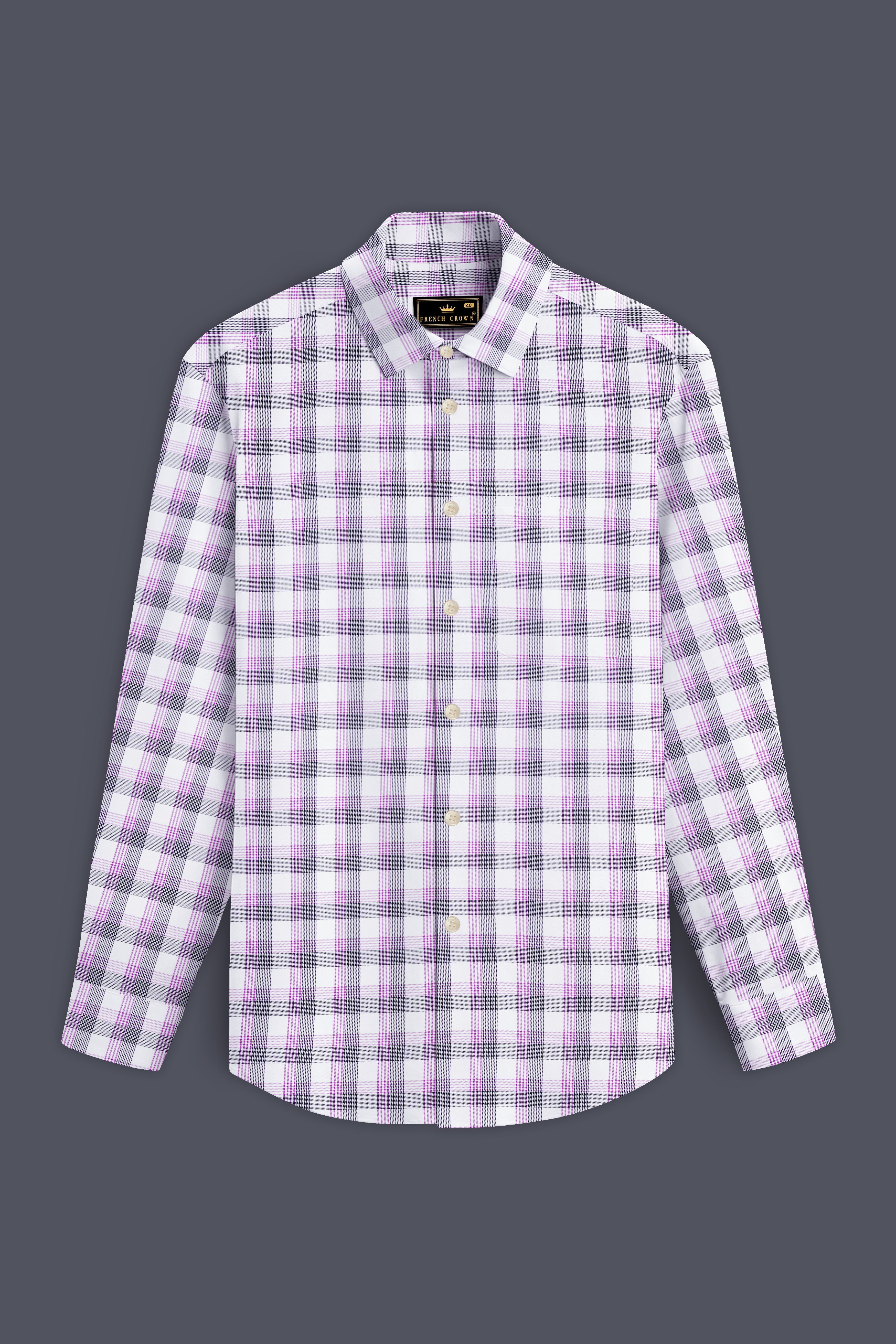 VioletLoom-Wisteria Purple And Bright White Plaid Dobby Textured Premium Giza Cotton Dress Shirt 13287-38, 13287-H-38, 13287-39, 13287-H-39, 13287-40, 13287-H-40, 13287-42, 13287-H-42, 13287-44, 13287-H-44, 13287-46, 13287-H-46, 13287-48, 13287-H-48, 13287-50, 13287-H-50, 13287-52, 13287-H-52