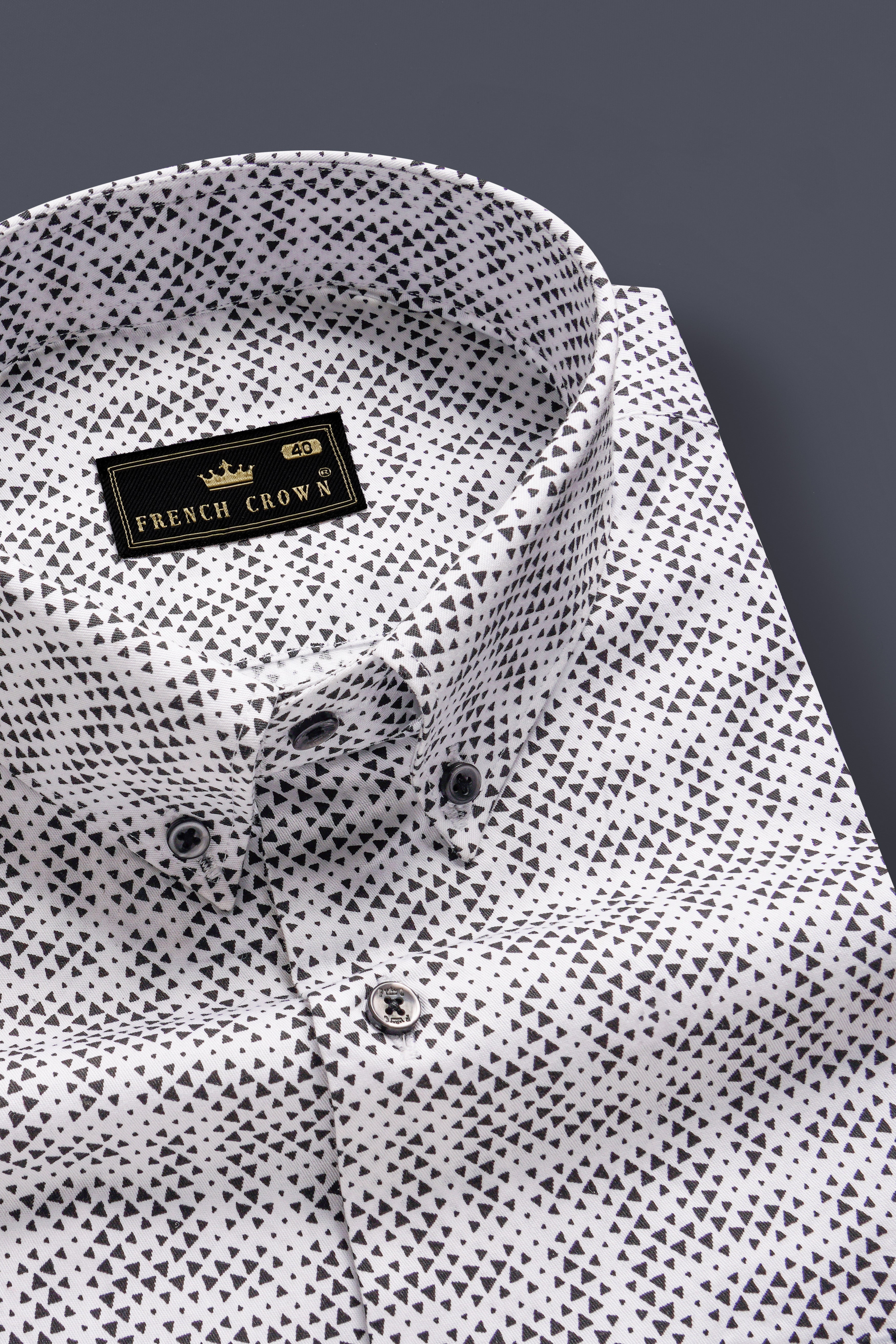 NoirTriad-Classic White with Black Flocked Triangle Printed Super Soft Premium Cotton Button Down Shirt 13289-BD-BLK-38, 13289-BD-BLK-H-38, 13289-BD-BLK-39, 13289-BD-BLK-H-39, 13289-BD-BLK-40, 13289-BD-BLK-H-40, 13289-BD-BLK-42, 13289-BD-BLK-H-42, 13289-BD-BLK-44, 13289-BD-BLK-H-44, 13289-BD-BLK-46, 13289-BD-BLK-H-46, 13289-BD-BLK-48, 13289-BD-BLK-H-48, 13289-BD-BLK-50, 13289-BD-BLK-H-50, 13289-BD-BLK-52, 13289-BD-BLK-H-52