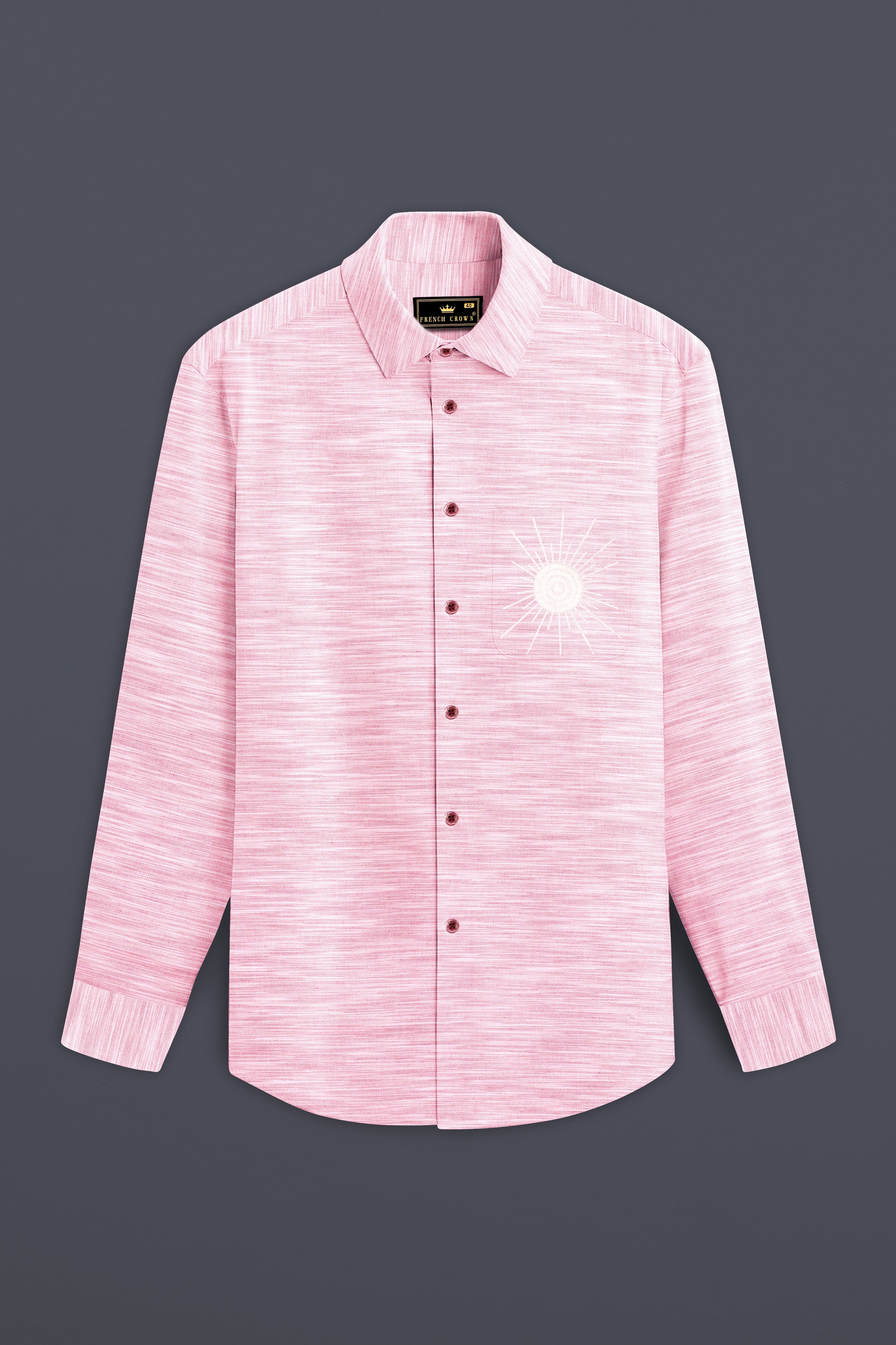 Sunrise Blush-Careys Pink Textured Chambray Premium Cotton Pocket Sun Embroidered Casual Designer Shirt 13301-MN-P540-38, 13301-MN-P540-H-38, 13301-MN-P540-39, 13301-MN-P540-H-39, 13301-MN-P540-40, 13301-MN-P540-H-40, 13301-MN-P540-42, 13301-MN-P540-H-42, 13301-MN-P540-44, 13301-MN-P540-H-44, 13301-MN-P540-46, 13301-MN-P540-H-46, 13301-MN-P540-48, 13301-MN-P540-H-48, 13301-MN-P540-50, 13301-MN-P540-H-50, 13301-MN-P540-52, 13301-MN-P540-H-52