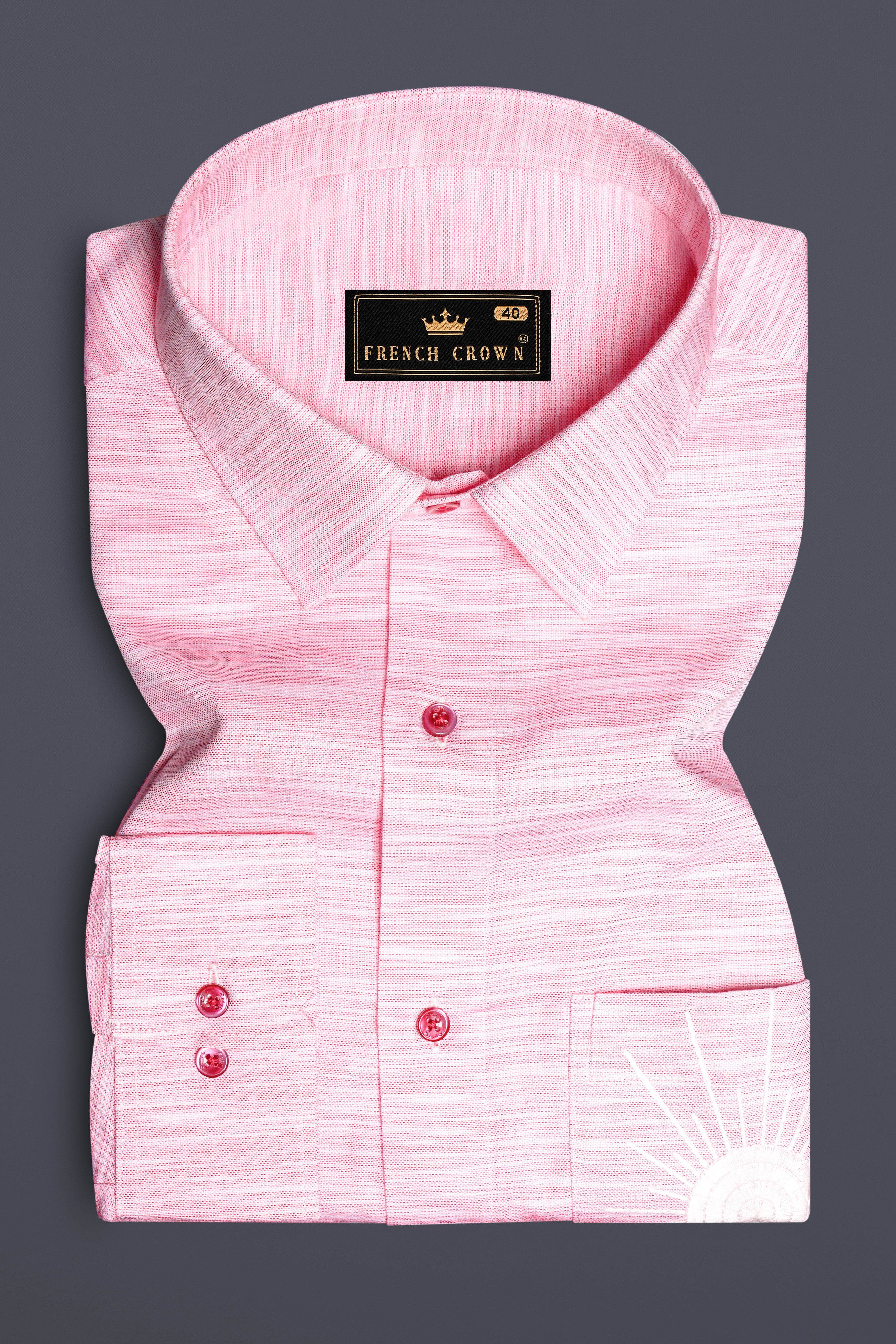 Sunrise Blush-Careys Pink Textured Chambray Premium Cotton Pocket Sun Embroidered Casual Designer Shirt 13301-MN-P540-38, 13301-MN-P540-H-38, 13301-MN-P540-39, 13301-MN-P540-H-39, 13301-MN-P540-40, 13301-MN-P540-H-40, 13301-MN-P540-42, 13301-MN-P540-H-42, 13301-MN-P540-44, 13301-MN-P540-H-44, 13301-MN-P540-46, 13301-MN-P540-H-46, 13301-MN-P540-48, 13301-MN-P540-H-48, 13301-MN-P540-50, 13301-MN-P540-H-50, 13301-MN-P540-52, 13301-MN-P540-H-52