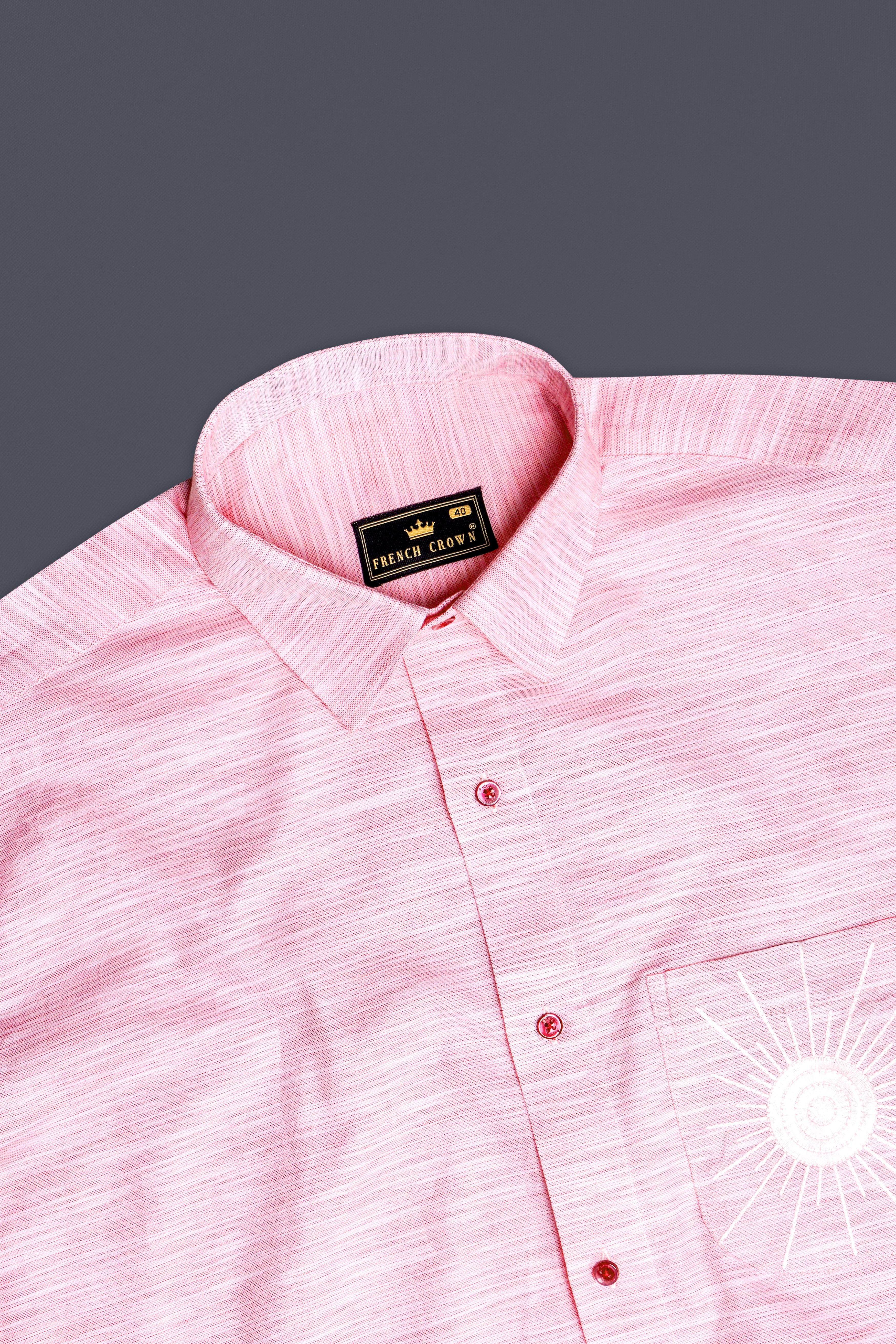 Sunrise Blush-Careys Pink Textured Chambray Premium Cotton Pocket Sun Embroidered Casual Designer Shirt 13301-MN-P540-38, 13301-MN-P540-H-38, 13301-MN-P540-39, 13301-MN-P540-H-39, 13301-MN-P540-40, 13301-MN-P540-H-40, 13301-MN-P540-42, 13301-MN-P540-H-42, 13301-MN-P540-44, 13301-MN-P540-H-44, 13301-MN-P540-46, 13301-MN-P540-H-46, 13301-MN-P540-48, 13301-MN-P540-H-48, 13301-MN-P540-50, 13301-MN-P540-H-50, 13301-MN-P540-52, 13301-MN-P540-H-52