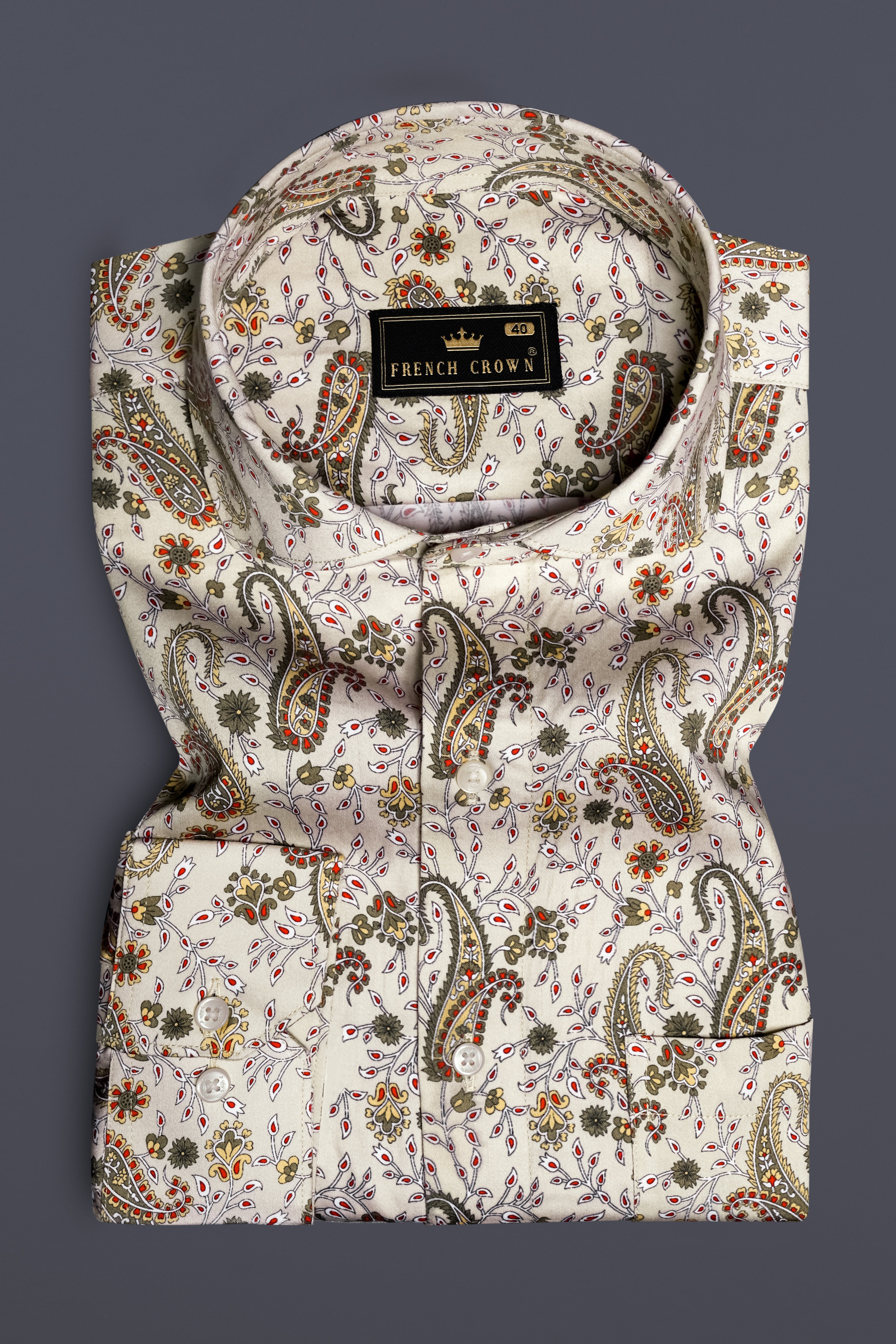 Silkora-Swirl Cream Paisleys Printed Subtle Sheen Super Soft Premium Cotton Casual Shirt 13306-CA-38, 13306-CA-H-38, 13306-CA-39, 13306-CA-H-39, 13306-CA-40, 13306-CA-H-40, 13306-CA-42, 13306-CA-H-42, 13306-CA-44, 13306-CA-H-44, 13306-CA-46, 13306-CA-H-46, 13306-CA-48, 13306-CA-H-48, 13306-CA-50, 13306-CA-H-50, 13306-CA-52, 13306-CA-H-52