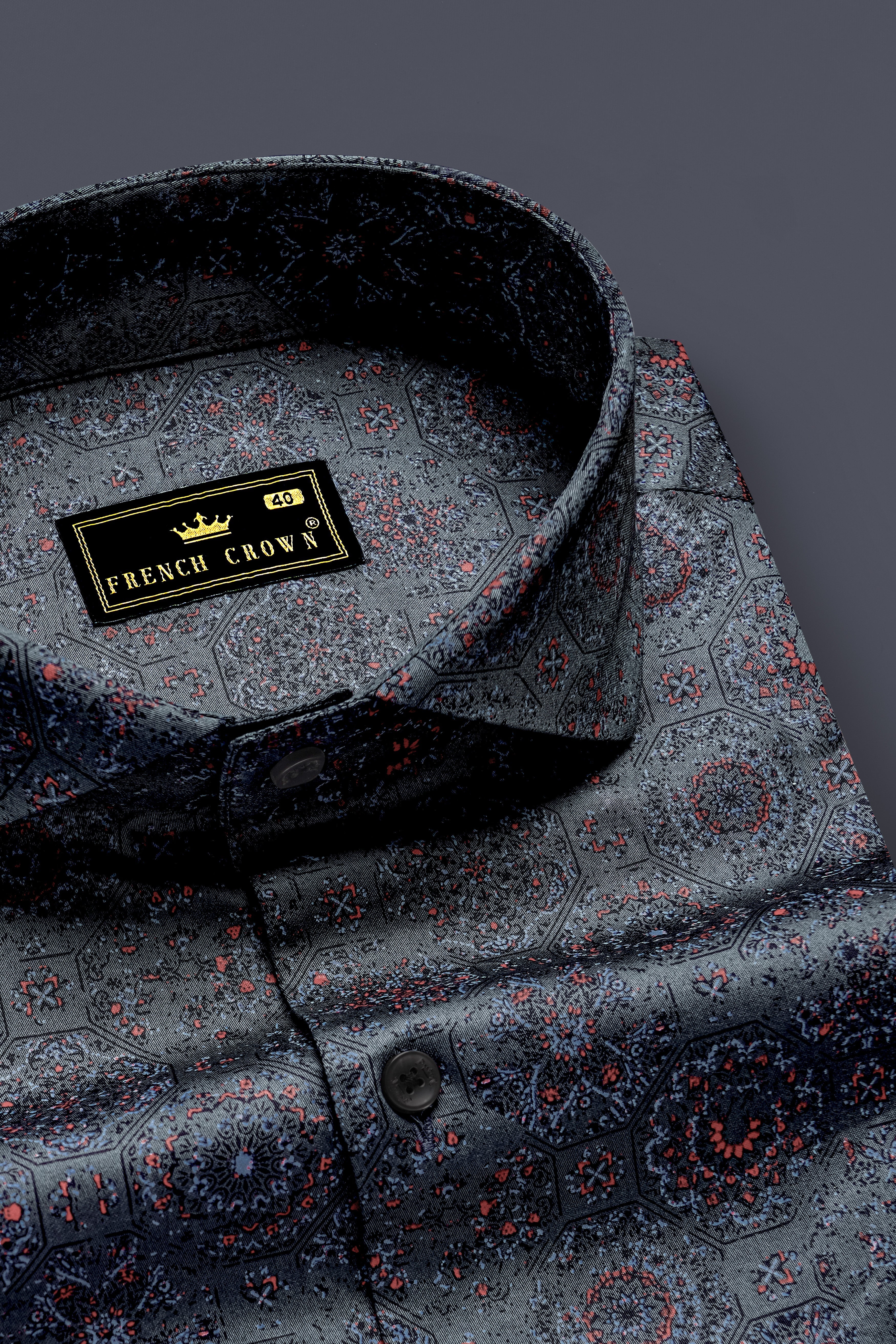 Troutazul-Gray Azulejo Printed Subtle Sheen Super Soft Premium Cotton Semi Formal Shirt 13307-CA-BLK-38, 13307-CA-BLK-H-38, 13307-CA-BLK-39, 13307-CA-BLK-H-39, 13307-CA-BLK-40, 13307-CA-BLK-H-40, 13307-CA-BLK-42, 13307-CA-BLK-H-42, 13307-CA-BLK-44, 13307-CA-BLK-H-44, 13307-CA-BLK-46, 13307-CA-BLK-H-46, 13307-CA-BLK-48, 13307-CA-BLK-H-48, 13307-CA-BLK-50, 13307-CA-BLK-H-50, 13307-CA-BLK-52, 13307-CA-BLK-H-52