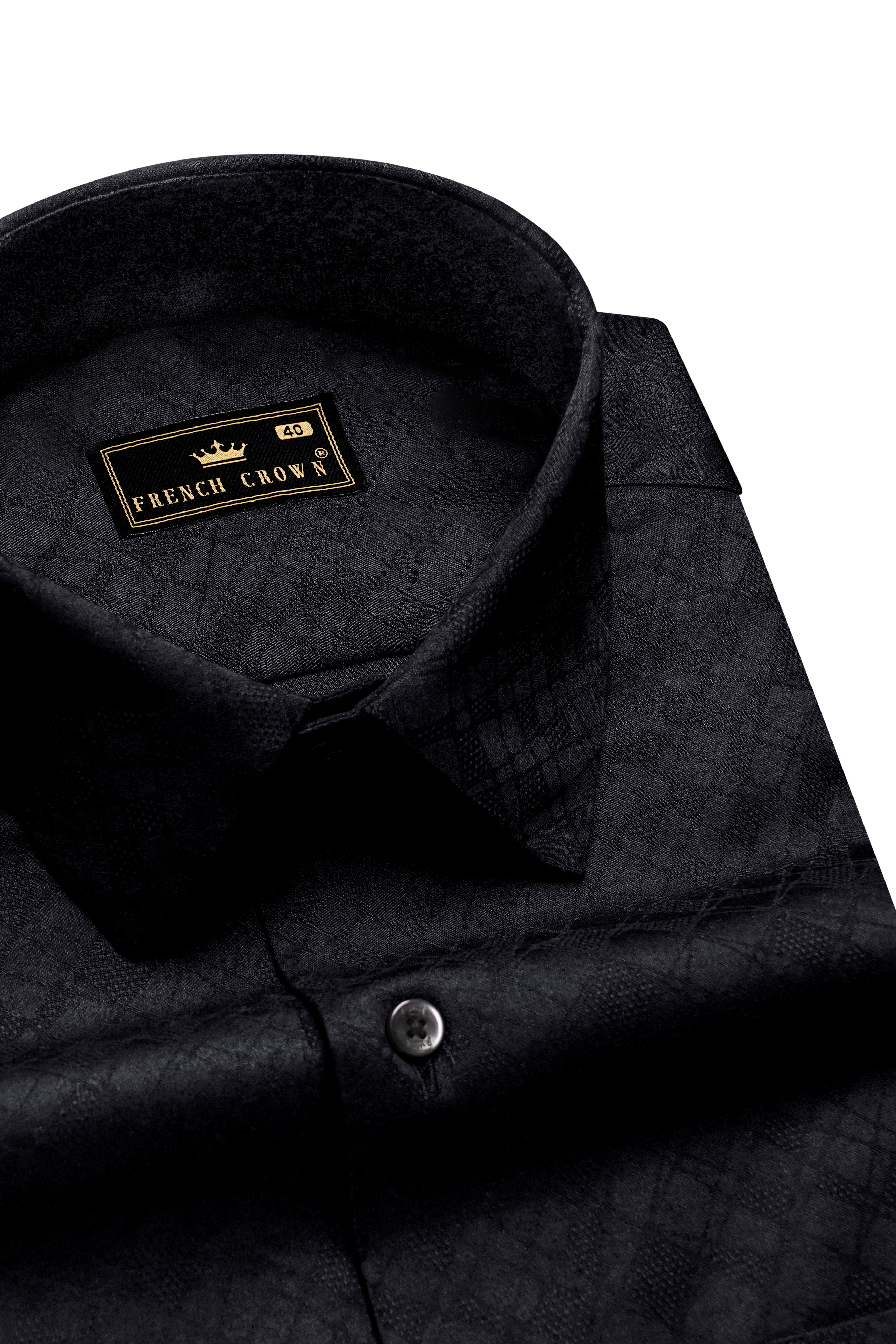 Noir-Jade Black Jacquard Textured Premium Giza Cotton Dress Shirt 13309-BLK-38, 13309-BLK-H-38, 13309-BLK-39, 13309-BLK-H-39, 13309-BLK-40, 13309-BLK-H-40, 13309-BLK-42, 13309-BLK-H-42, 13309-BLK-44, 13309-BLK-H-44, 13309-BLK-46, 13309-BLK-H-46, 13309-BLK-48, 13309-BLK-H-48, 13309-BLK-50, 13309-BLK-H-50, 13309-BLK-52, 13309-BLK-H-52