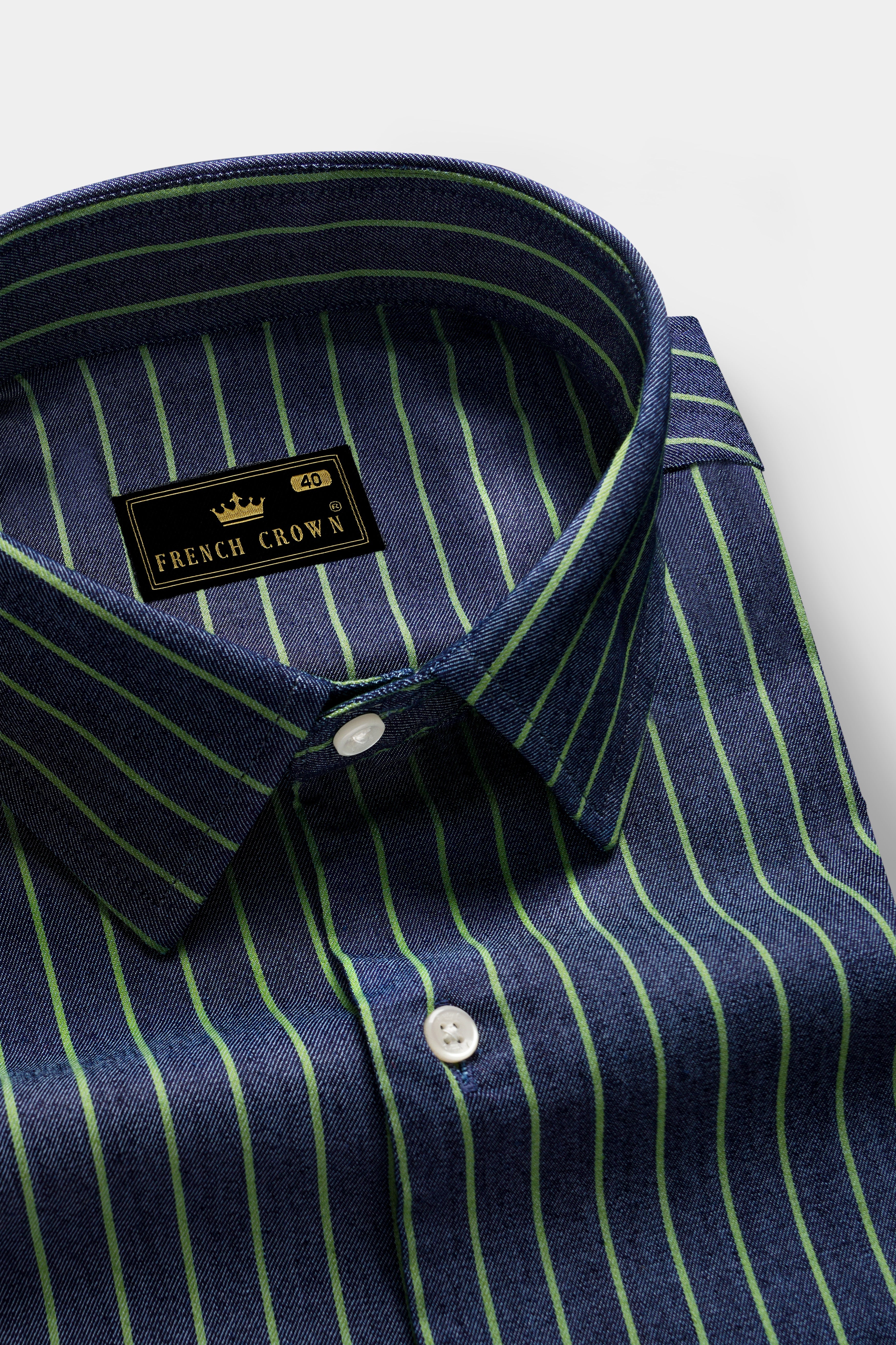 Nile Blue And Dingley Green Striped Premium Cotton Semi Dress Denim Shirt 13321-38, 13321-H-38, 13321-39, 13321-H-39, 13321-40, 13321-H-40, 13321-42, 13321-H-42, 13321-44, 13321-H-44, 13321-46, 13321-H-46, 13321-48, 13321-H-48, 13321-50, 13321-H-50, 13321-52, 13321-H-52