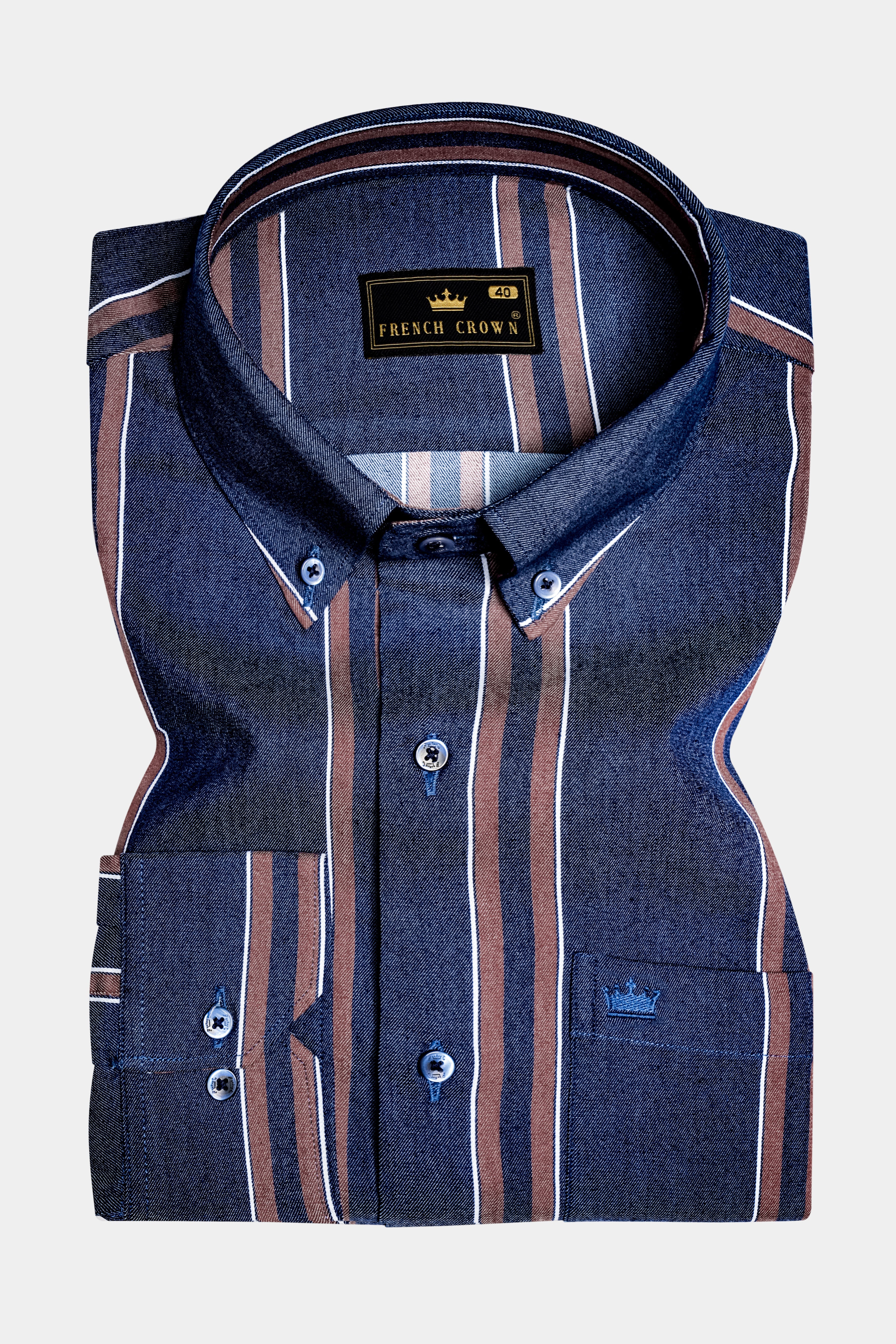 Celestial-Zodiac Blue And Russett Brown Stripes Denim Premium Cotton Casual Shirt 13334-BD-BLE-38, 13334-BD-BLE-H-38, 13334-BD-BLE-39, 13334-BD-BLE-H-39, 13334-BD-BLE-40, 13334-BD-BLE-H-40, 13334-BD-BLE-42, 13334-BD-BLE-H-42, 13334-BD-BLE-44, 13334-BD-BLE-H-44, 13334-BD-BLE-46, 13334-BD-BLE-H-46, 13334-BD-BLE-48, 13334-BD-BLE-H-48, 13334-BD-BLE-50, 13334-BD-BLE-H-50, 13334-BD-BLE-52, 13334-BD-BLE-H-52