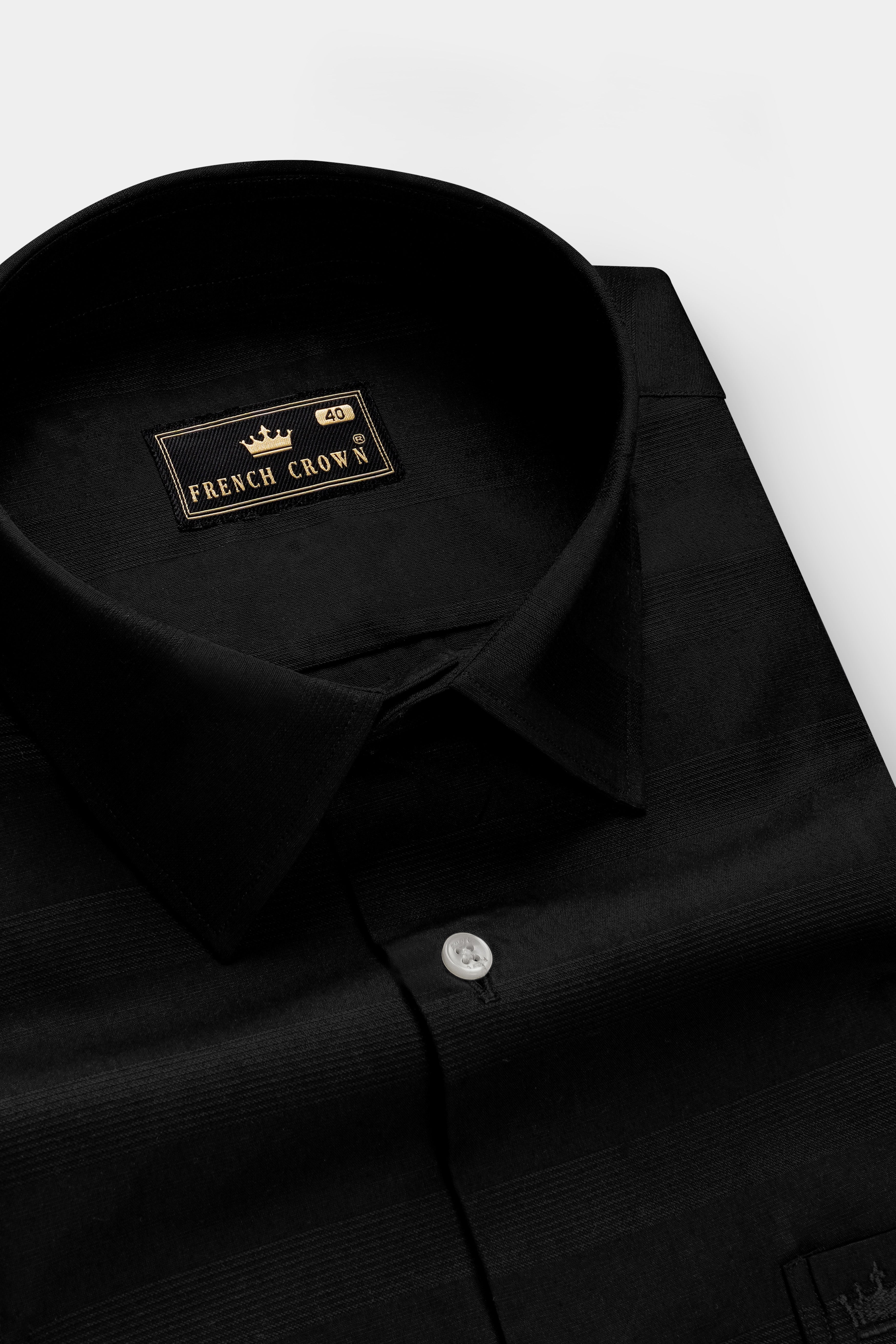 Noir Crest-Jade Black Striped Dobby Textured Premium Giza Cotton Dress Shirt 13360-38, 13360-H-38, 13360-39, 13360-H-39, 13360-40, 13360-H-40, 13360-42, 13360-H-42, 13360-44, 13360-H-44, 13360-46, 13360-H-46, 13360-48, 13360-H-48, 13360-50, 13360-H-50, 13360-52, 13360-H-52