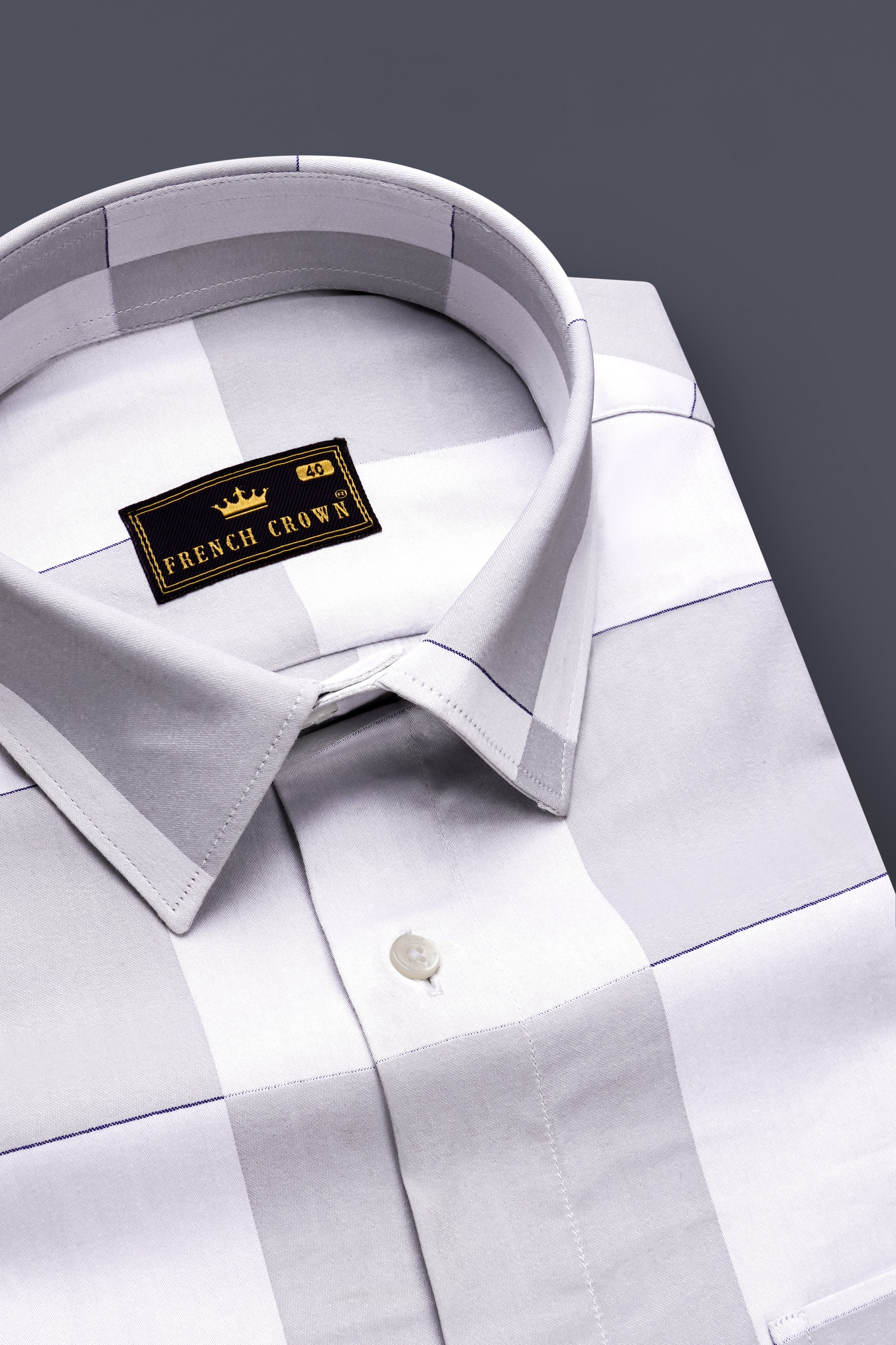 Frosted Grid-Mercury Gray And Bright White Windowpane Jacquard Textured Premium Cotton Dress Shirt 13383-38, 13383-H-38, 13383-39, 13383-H-39, 13383-40, 13383-H-40, 13383-42, 13383-H-42, 13383-44, 13383-H-44, 13383-46, 13383-H-46, 13383-48, 13383-H-48, 13383-50, 13383-H-50, 13383-52, 13383-H-52