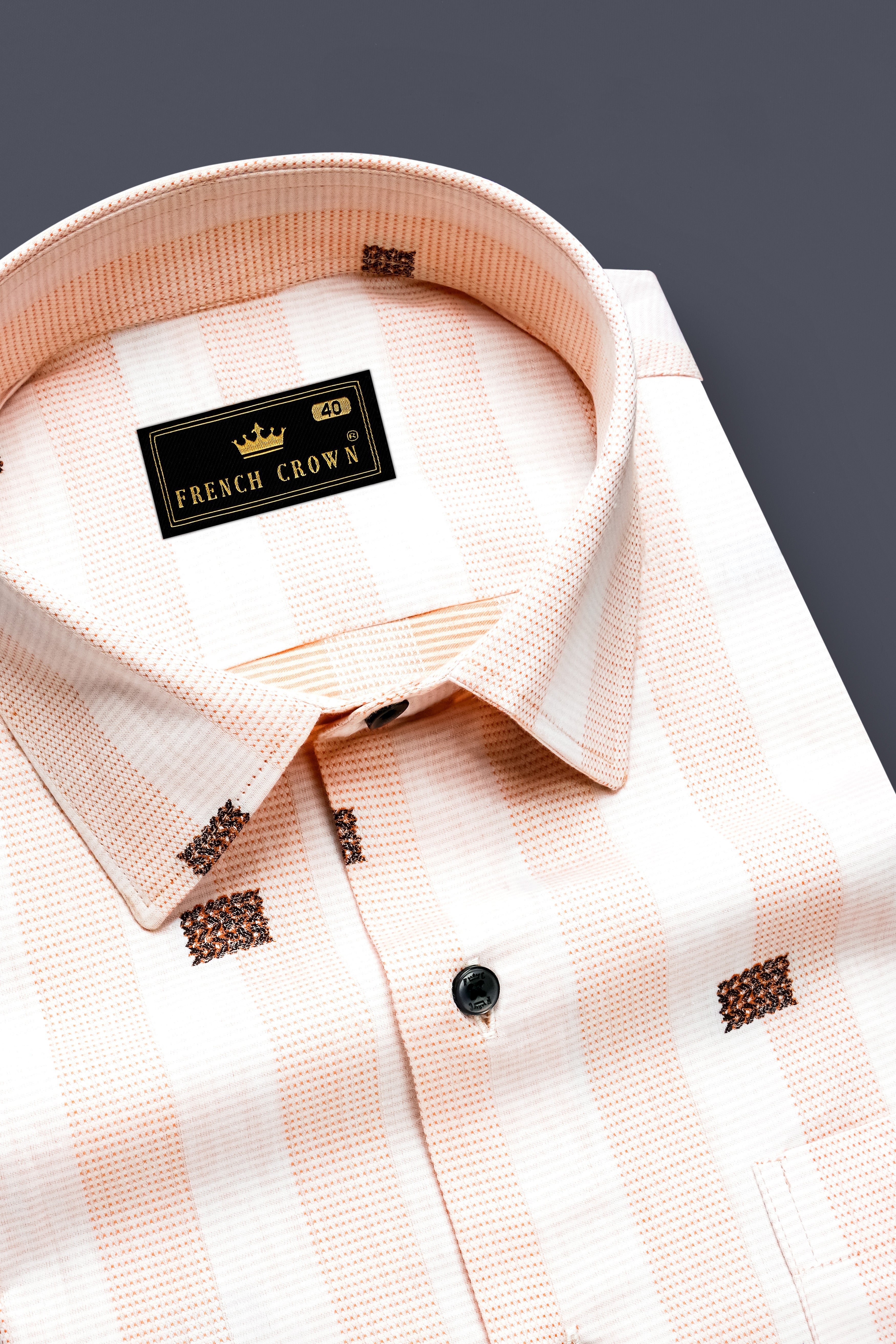 Tangerine-Melon Peach And Bright White Striped Jacquard Textured Premium Cotton Dress Shirt 13385-BLK-38, 13385-BLK-H-38, 13385-BLK-39, 13385-BLK-H-39, 13385-BLK-40, 13385-BLK-H-40, 13385-BLK-42, 13385-BLK-H-42, 13385-BLK-44, 13385-BLK-H-44, 13385-BLK-46, 13385-BLK-H-46, 13385-BLK-48, 13385-BLK-H-48, 13385-BLK-50, 13385-BLK-H-50, 13385-BLK-52, 13385-BLK-H-52