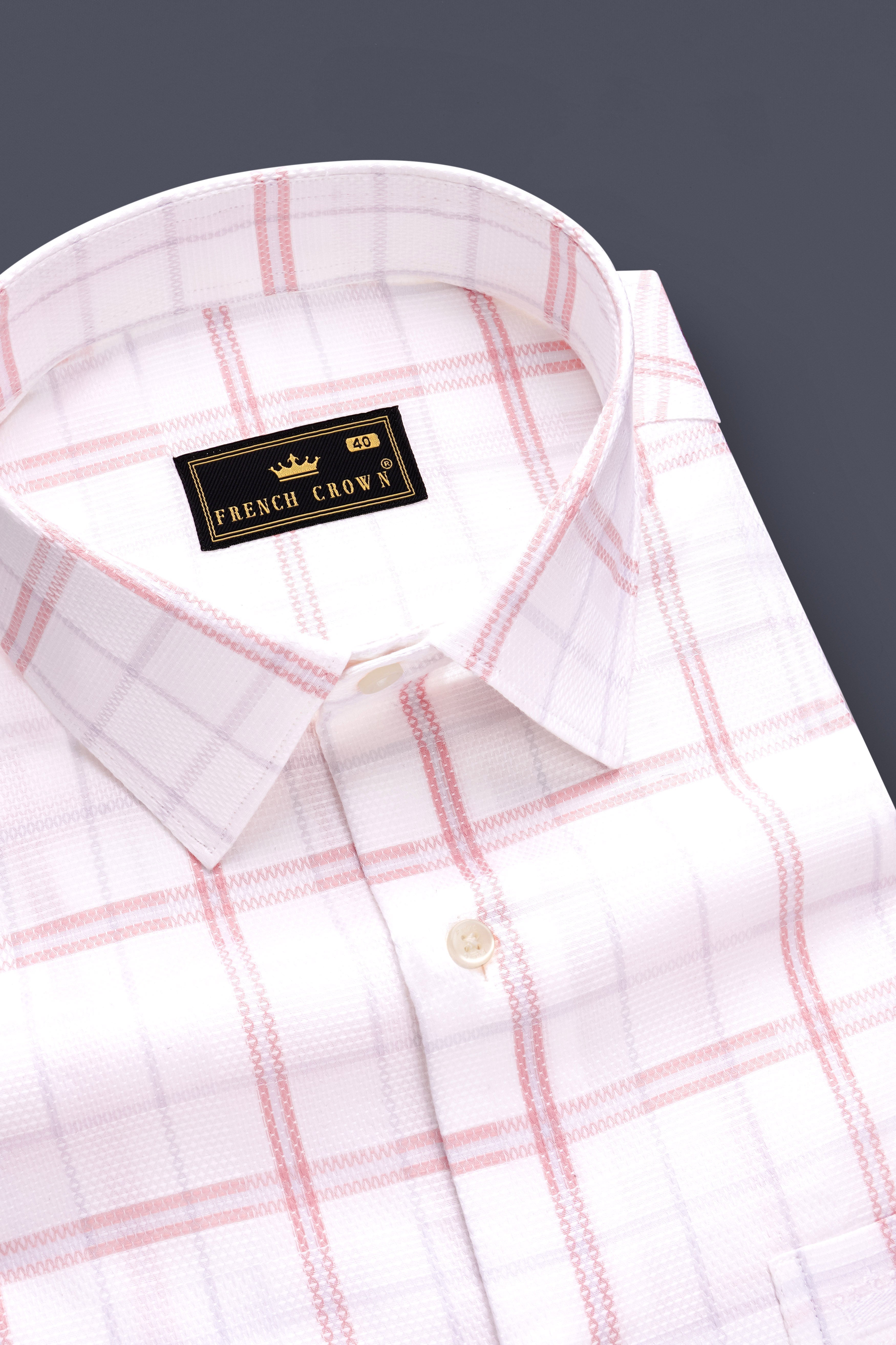 Rose-Azalea Pink And Bright White Plaid Dobby Textured Premium Giza Cotton Dress Shirt 13433-38, 13433-H-38, 13433-39, 13433-H-39, 13433-40, 13433-H-40, 13433-42, 13433-H-42, 13433-44, 13433-H-44, 13433-46, 13433-H-46, 13433-48, 13433-H-48, 13433-50, 13433-H-50, 13433-52, 13433-H-52