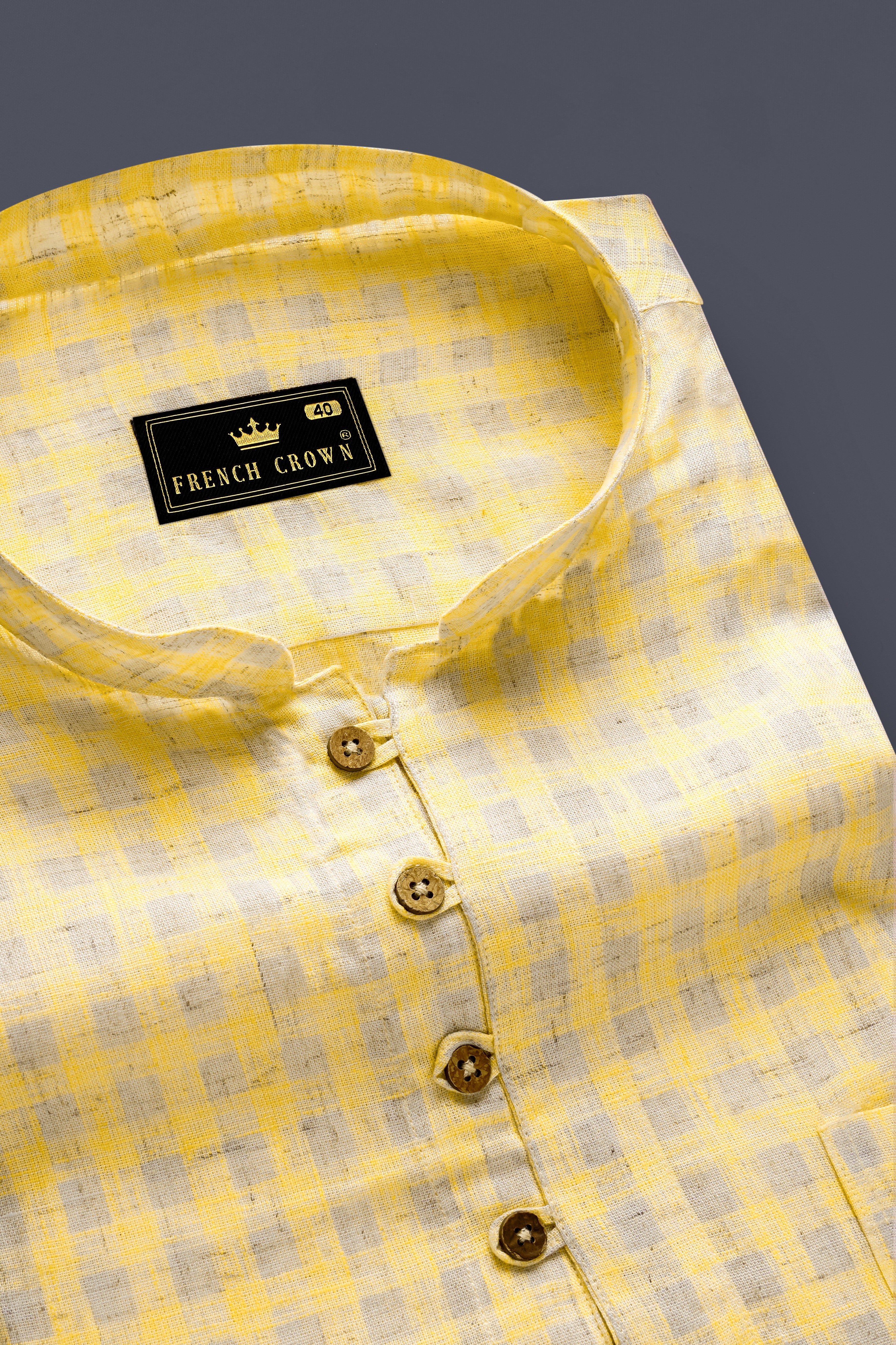 SaffronLoom -Sandwisp Yellow Gingham Plaid Premium Luxuries Linen Casual Kurta Shirt 13470-KS-38, 13470-KS-H-38, 13470-KS-39, 13470-KS-H-39, 13470-KS-40, 13470-KS-H-40, 13470-KS-42, 13470-KS-H-42, 13470-KS-44, 13470-KS-H-44, 13470-KS-46, 13470-KS-H-46, 13470-KS-48, 13470-KS-H-48, 13470-KS-50, 13470-KS-H-50, 13470-KS-52, 13470-KS-H-52