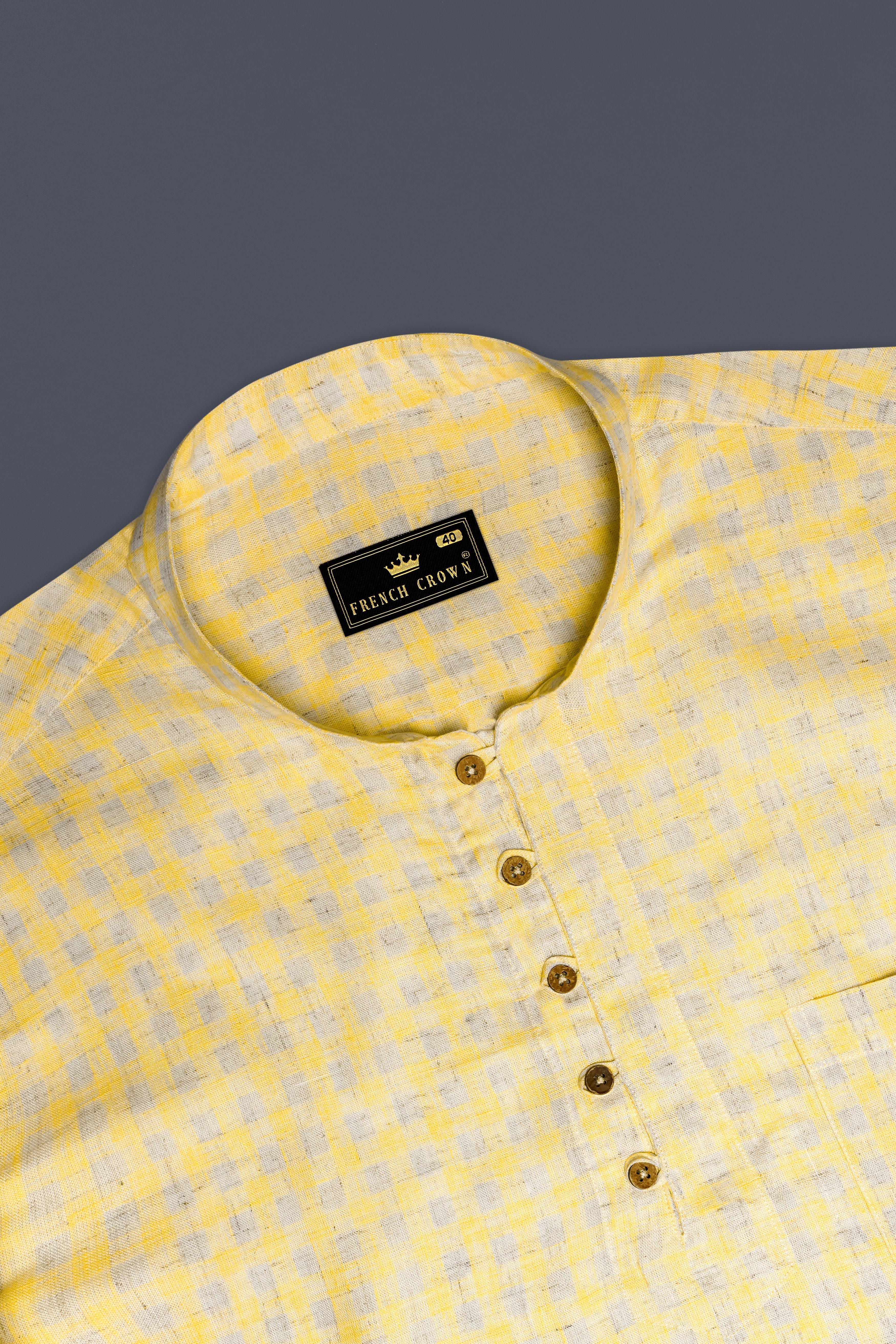 SaffronLoom -Sandwisp Yellow Gingham Plaid Premium Luxuries Linen Casual Kurta Shirt 13470-KS-38, 13470-KS-H-38, 13470-KS-39, 13470-KS-H-39, 13470-KS-40, 13470-KS-H-40, 13470-KS-42, 13470-KS-H-42, 13470-KS-44, 13470-KS-H-44, 13470-KS-46, 13470-KS-H-46, 13470-KS-48, 13470-KS-H-48, 13470-KS-50, 13470-KS-H-50, 13470-KS-52, 13470-KS-H-52