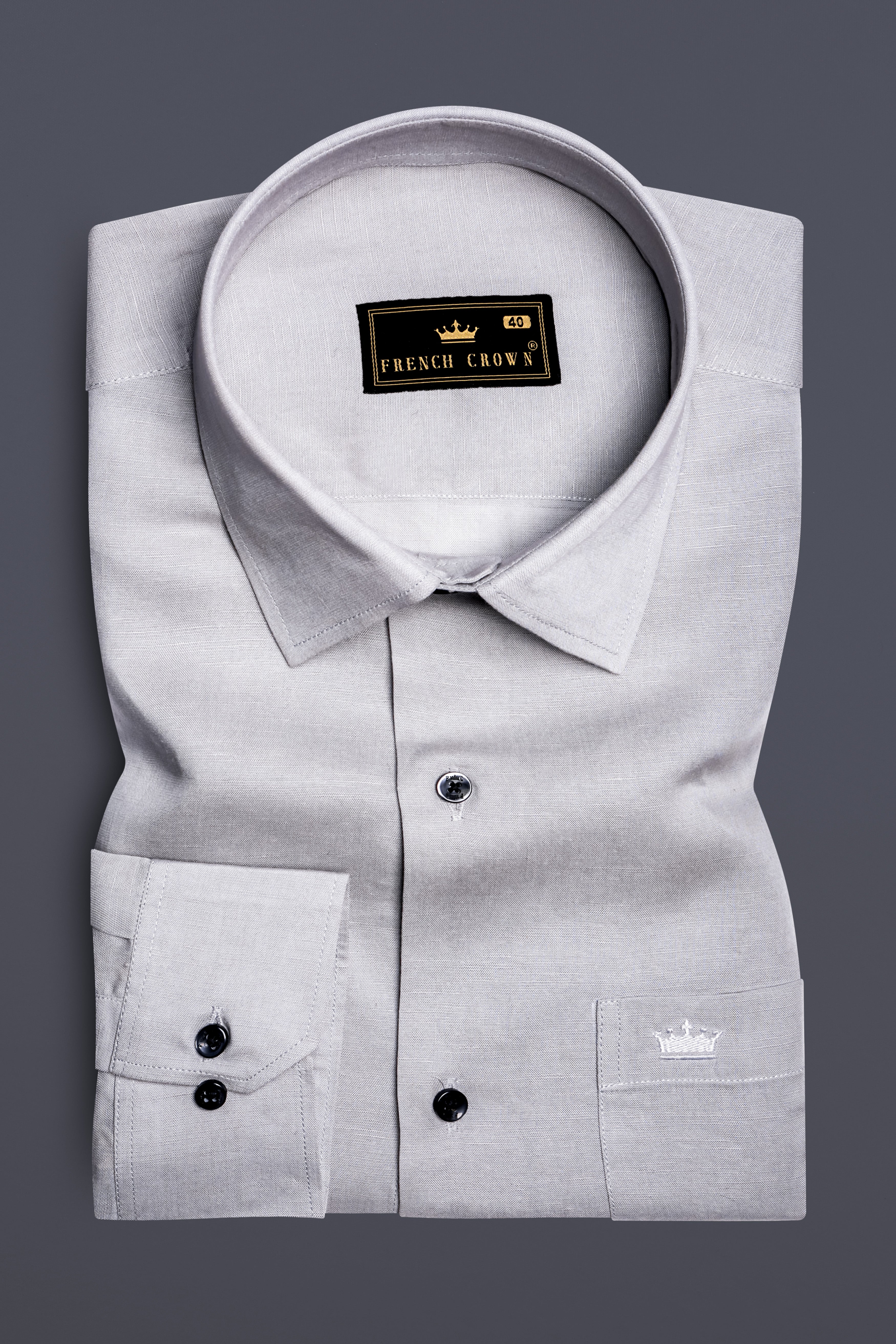 Fogstone Bombay Gray Solid Premium Luxuries Linen Dress Shirt 13472-BLK-38, 13472-BLK-H-38, 13472-BLK-39, 13472-BLK-H-39, 13472-BLK-40, 13472-BLK-H-40, 13472-BLK-42, 13472-BLK-H-42, 13472-BLK-44, 13472-BLK-H-44, 13472-BLK-46, 13472-BLK-H-46, 13472-BLK-48, 13472-BLK-H-48, 13472-BLK-50, 13472-BLK-H-50, 13472-BLK-52, 13472-BLK-H-52