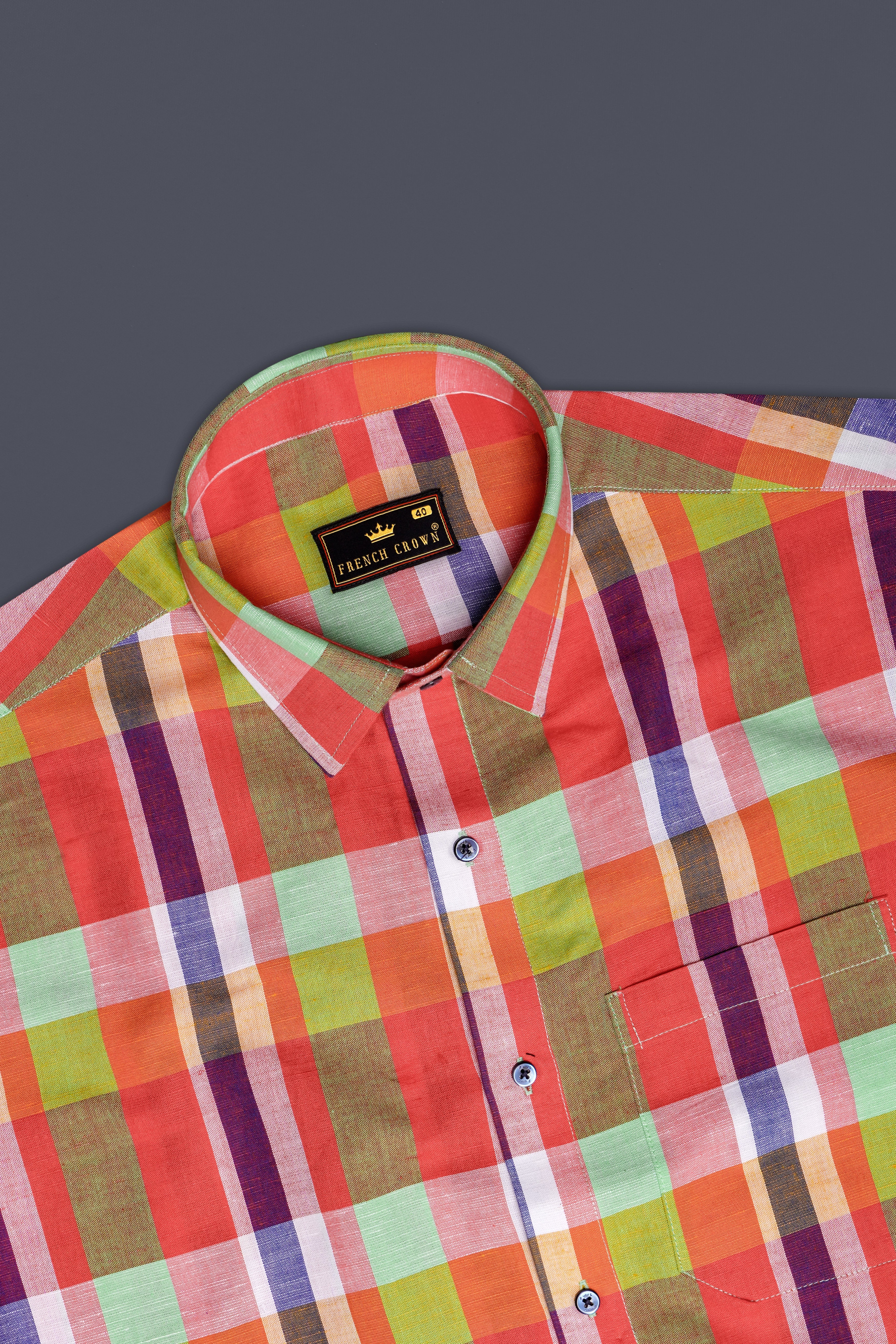 Tangerine-Valencia Orange And Norway Green Plaid Premium Luxuries Linen Multicolor Casual Shirt 13474-BLE-38, 13474-BLE-H-38, 13474-BLE-39, 13474-BLE-H-39, 13474-BLE-40, 13474-BLE-H-40, 13474-BLE-42, 13474-BLE-H-42, 13474-BLE-44, 13474-BLE-H-44, 13474-BLE-46, 13474-BLE-H-46, 13474-BLE-48, 13474-BLE-H-48, 13474-BLE-50, 13474-BLE-H-50, 13474-BLE-52, 13474-BLE-H-52