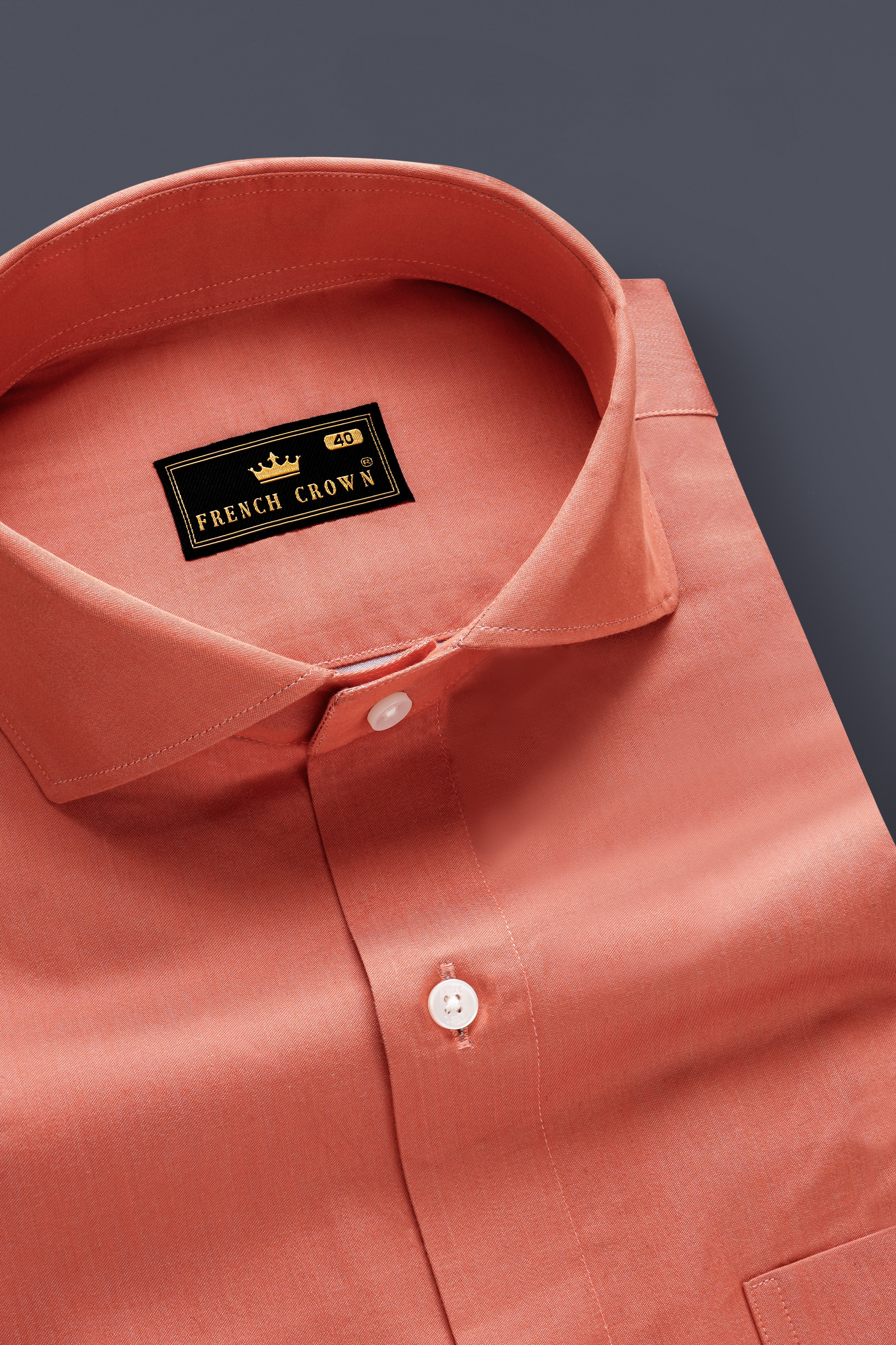 SunsetRust-Chestnut Rose Orange Solid Subtle Sheen Super Soft Premium Cotton Dress Shirt 13478-CA-38, 13478-CA-H-38, 13478-CA-39, 13478-CA-H-39, 13478-CA-40, 13478-CA-H-40, 13478-CA-42, 13478-CA-H-42, 13478-CA-44, 13478-CA-H-44, 13478-CA-46, 13478-CA-H-46, 13478-CA-48, 13478-CA-H-48, 13478-CA-50, 13478-CA-H-50, 13478-CA-52, 13478-CA-H-52
