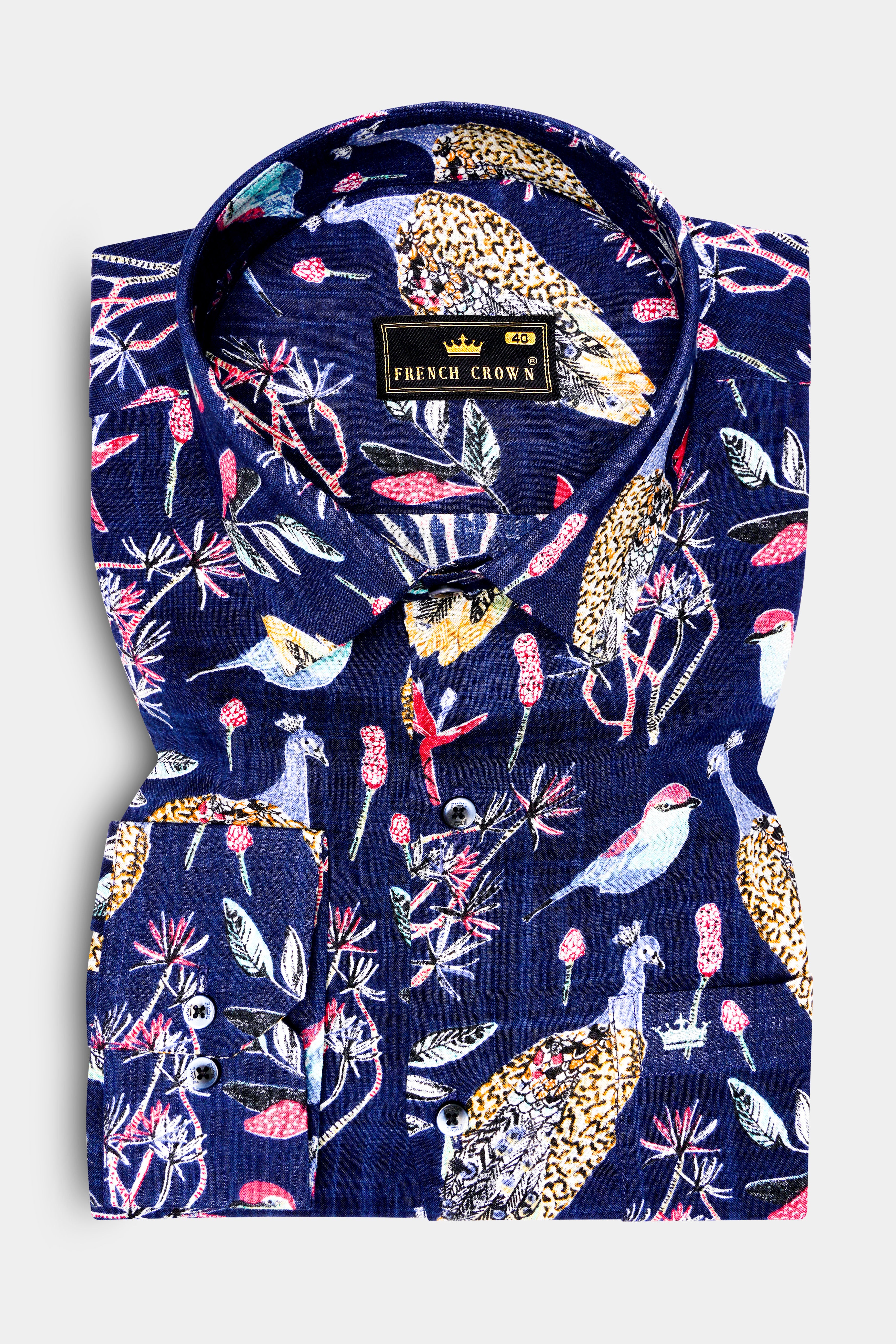 MysticPeafowl-Haiti Blue Peacock Printed Lightweight Premium Cotton Casual Shirt