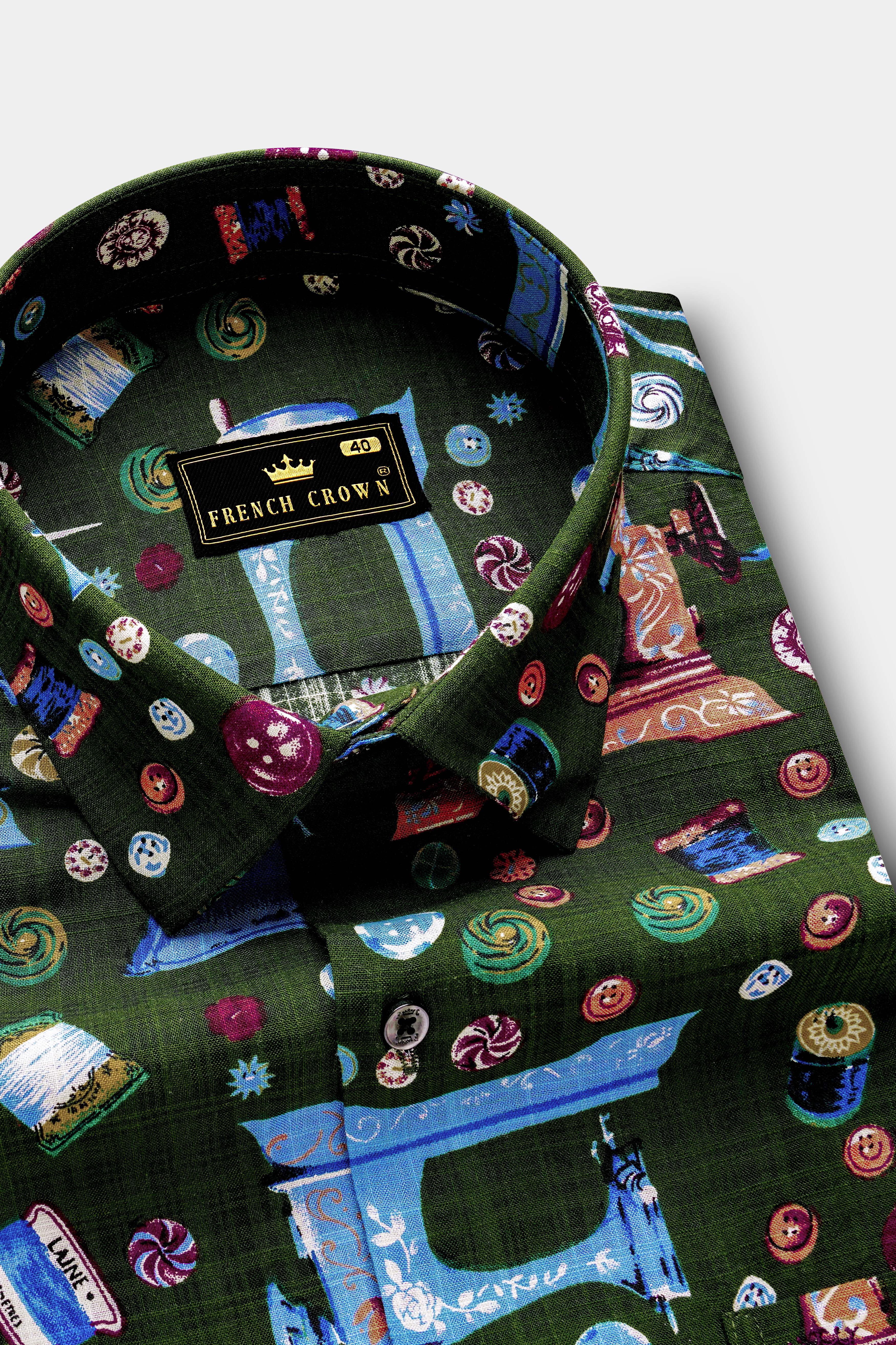 SewVivid-Myrtle Green and Lochmara Blue Sewing Machine Printed Lightweight Premium Cotton Casual Shirt