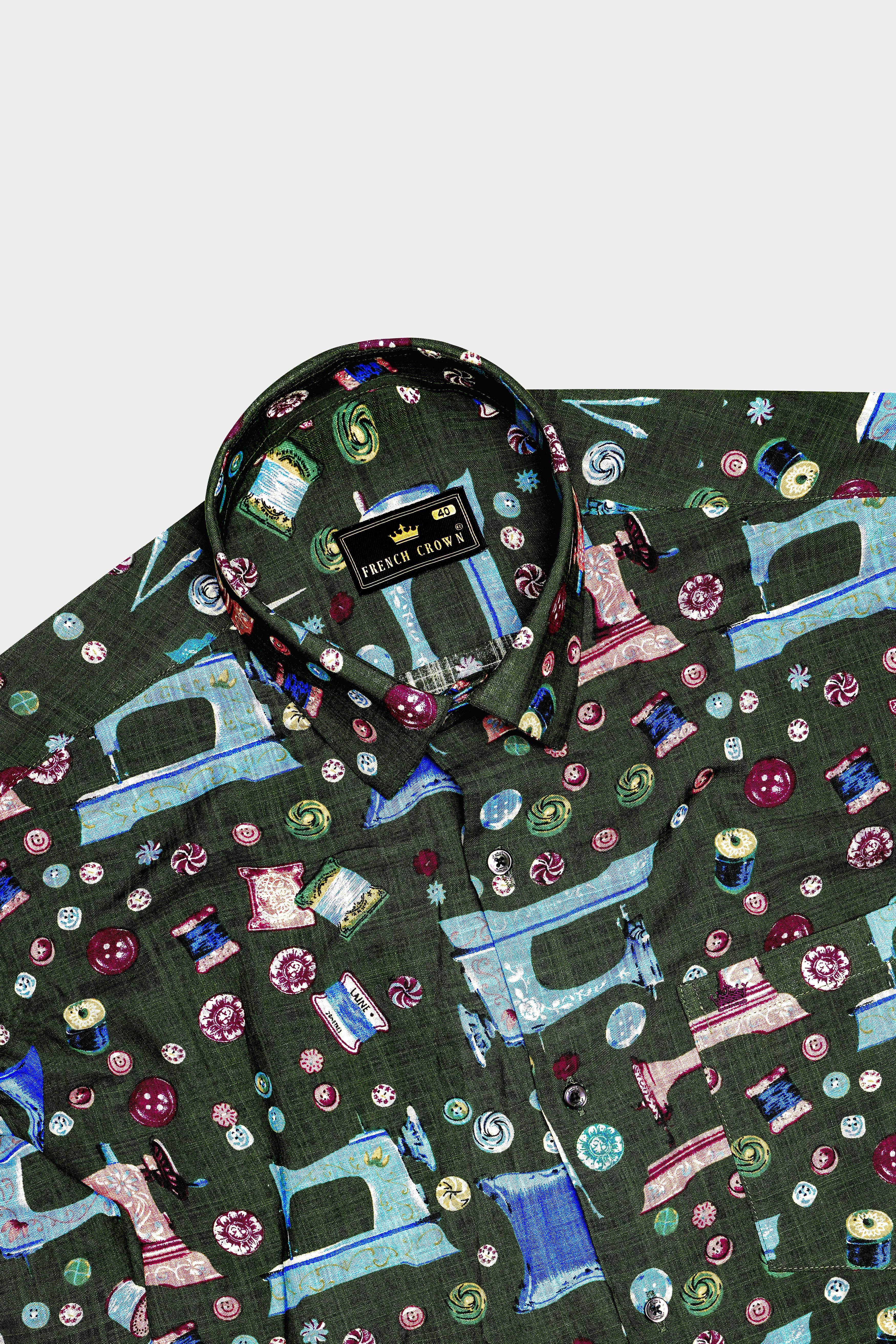SewVivid-Myrtle Green and Lochmara Blue Sewing Machine Printed Lightweight Premium Cotton Casual Shirt