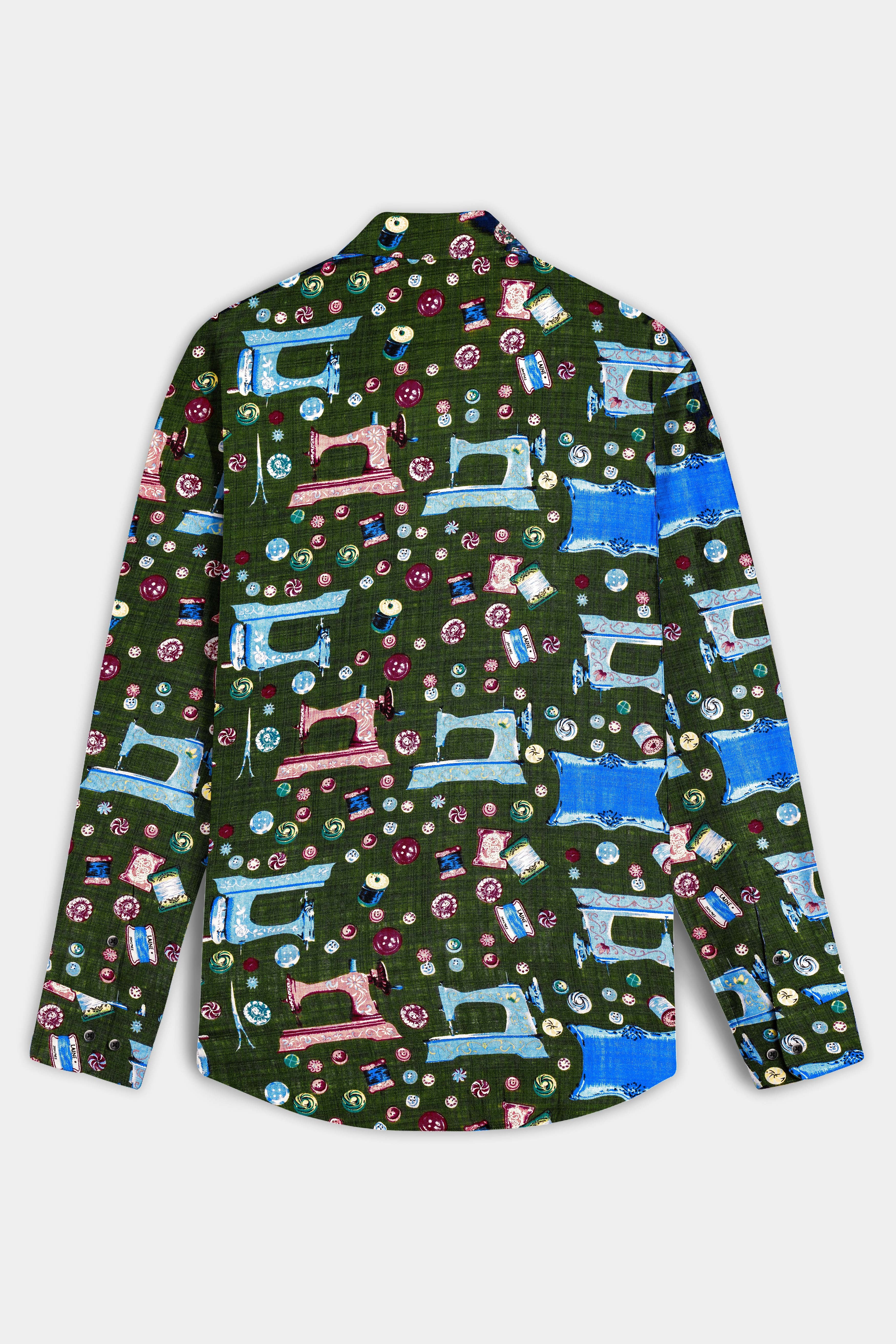 SewVivid-Myrtle Green and Lochmara Blue Sewing Machine Printed Lightweight Premium Cotton Casual Shirt