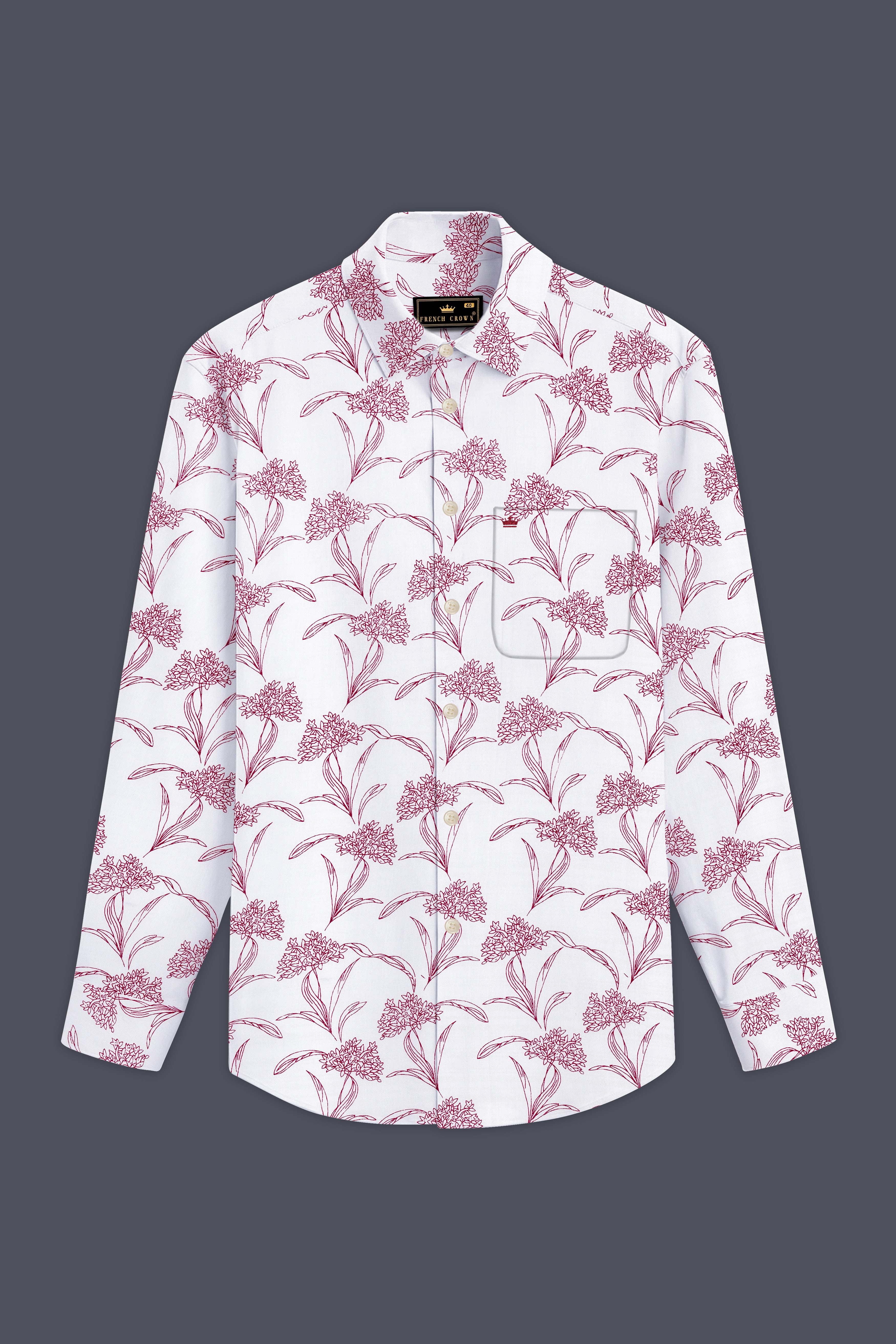 Crimson-Bright White with Cordovan Maroon Floral Printed Lightweight Premium Cotton Casual Shirt
