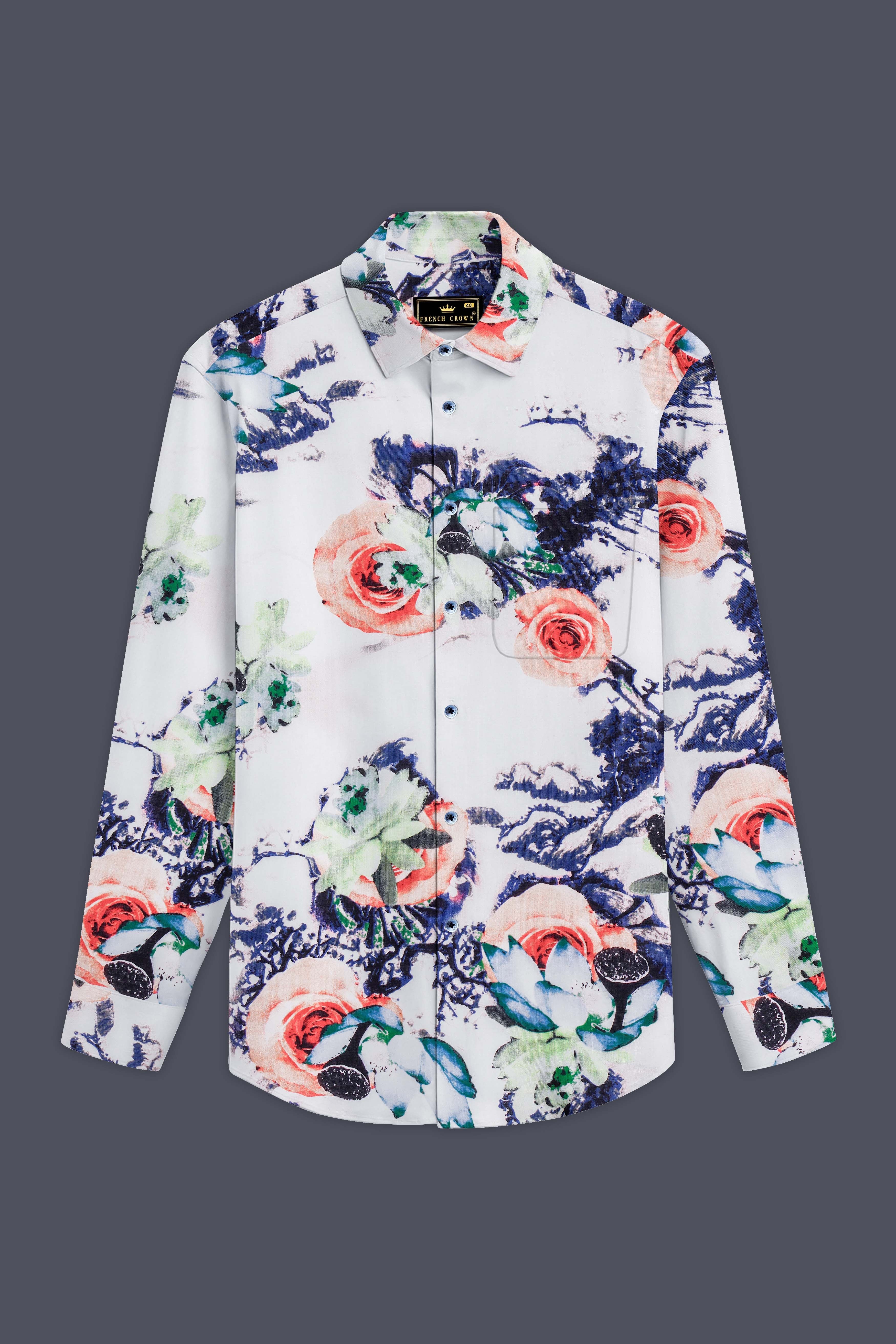 Rosé Whisper-Bright White with Tacao Peach Rose Printed Lightweight Premium Cotton Multicolor Casual Shirt 13507-BLE-38, 13507-BLE-H-38, 13507-BLE-39, 13507-BLE-H-39, 13507-BLE-40, 13507-BLE-H-40, 13507-BLE-42, 13507-BLE-H-42, 13507-BLE-44, 13507-BLE-H-44, 13507-BLE-46, 13507-BLE-H-46, 13507-BLE-48, 13507-BLE-H-48, 13507-BLE-50, 13507-BLE-H-50, 13507-BLE-38-52, 13507-BLE-H-52
