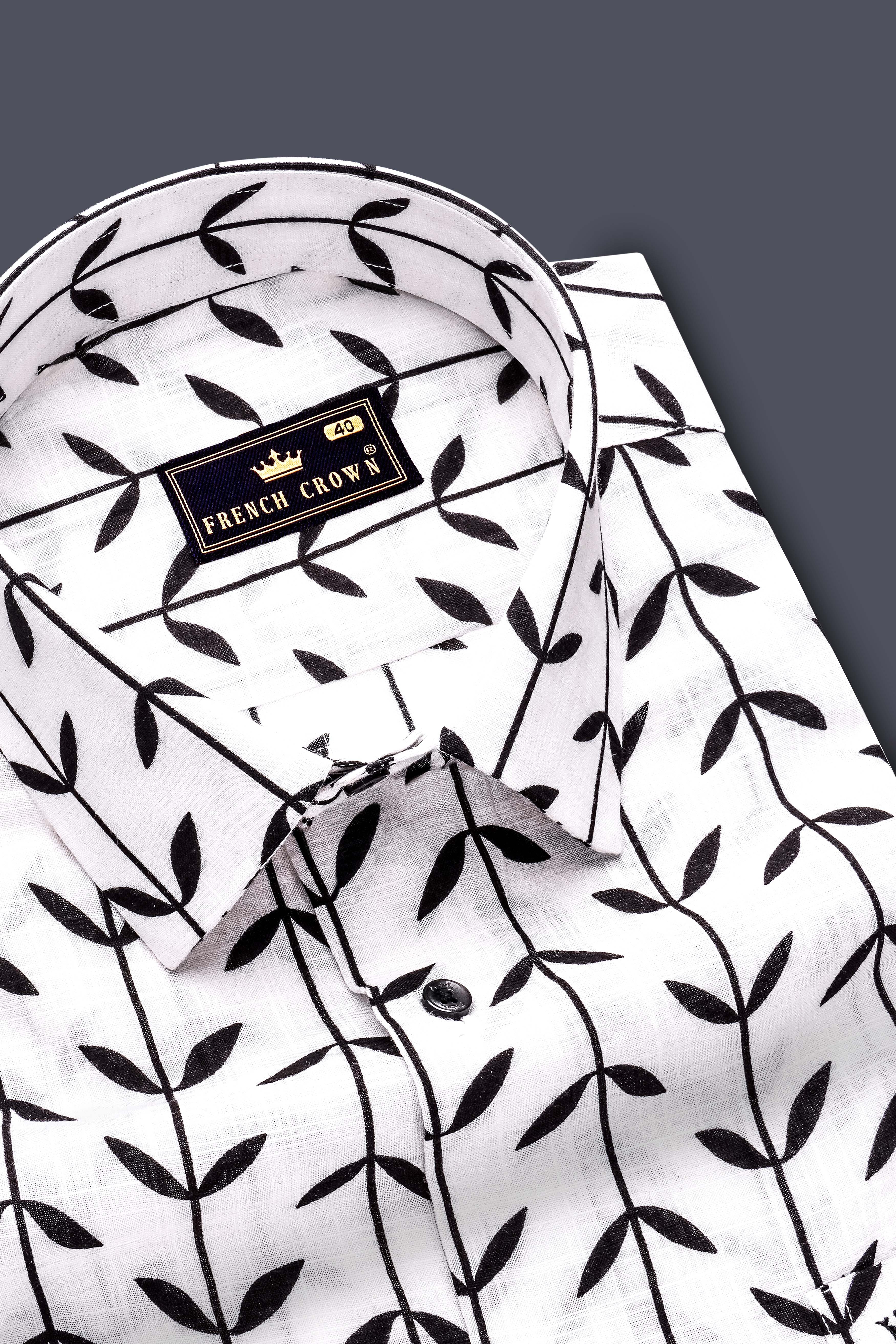 Monochrome Muse-Bright White and Black Printed Lightweight Premium Cotton Casual Shirt